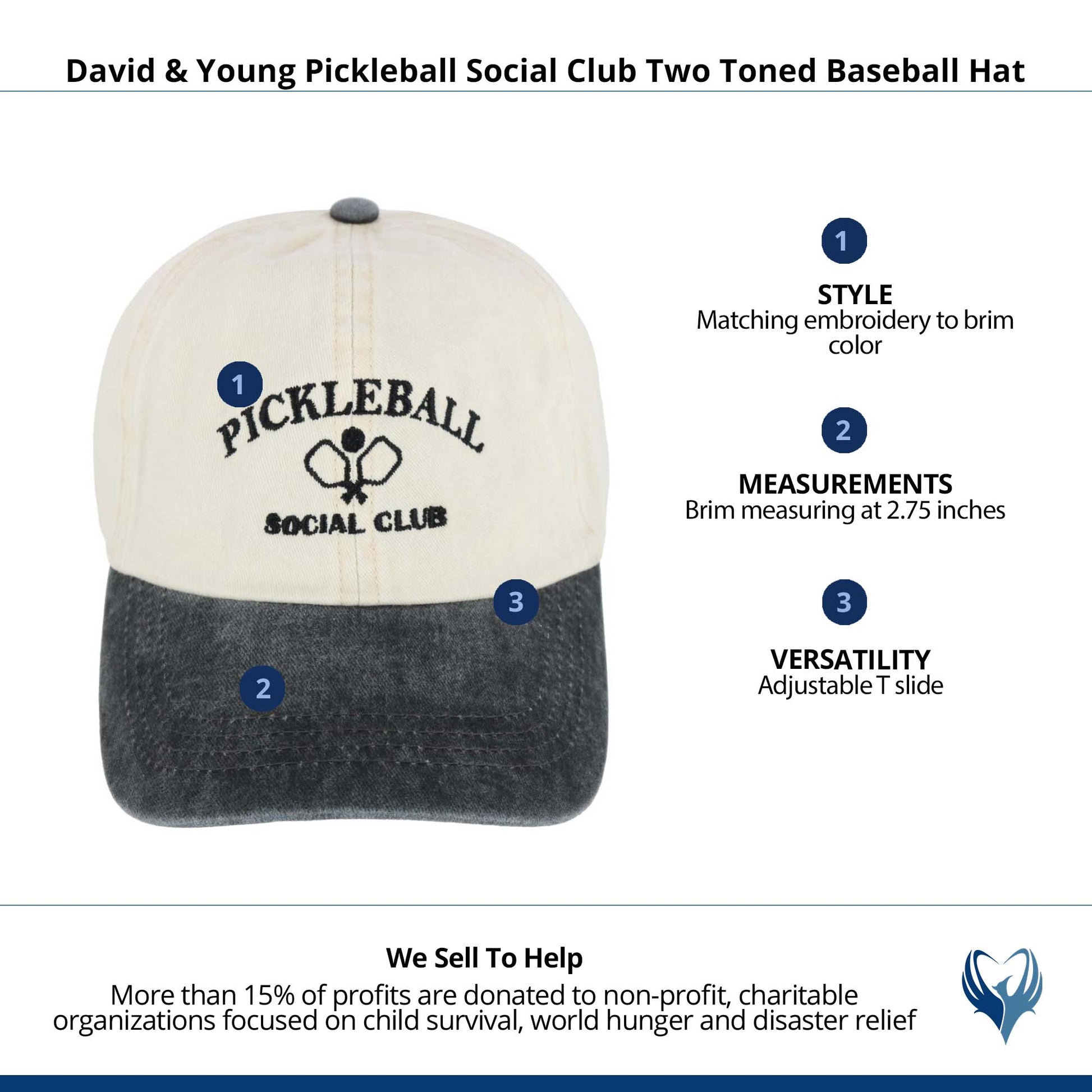 David & Young Unisex Pickleball Social Club Two Toned Baseball Hat - Black