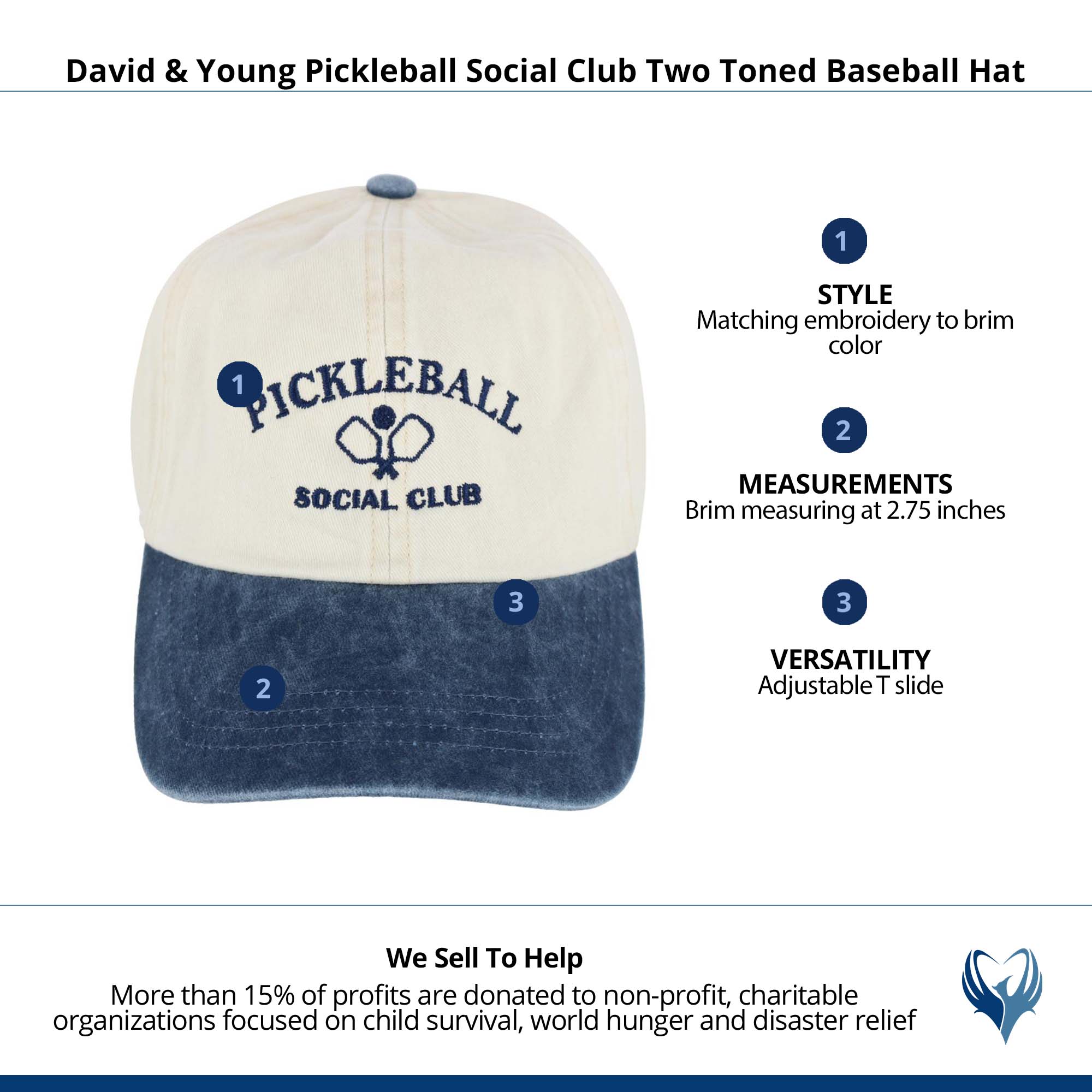 David & Young Unisex Pickleball Social Club Two Toned Baseball Hat - Navy