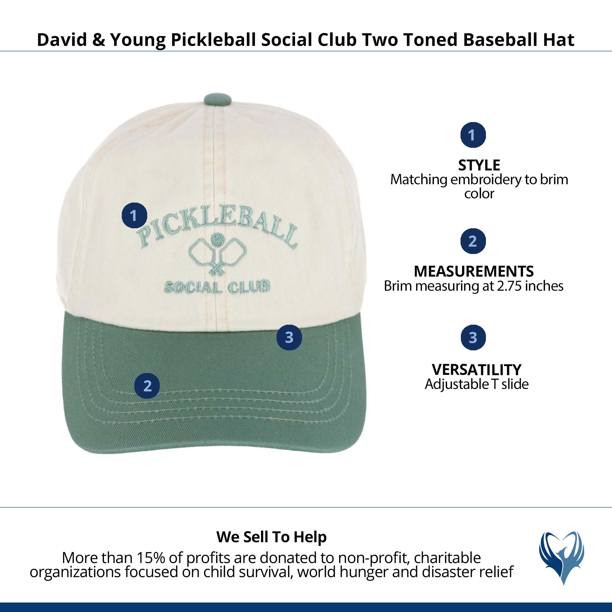 David & Young Unisex Pickleball Social Club Two Toned Baseball Hat - Sage