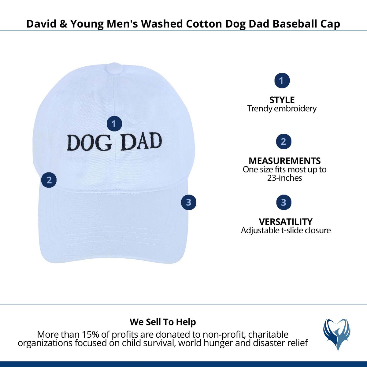 David & Young Men's Washed Cotton Dog Dad Baseball Cap - White