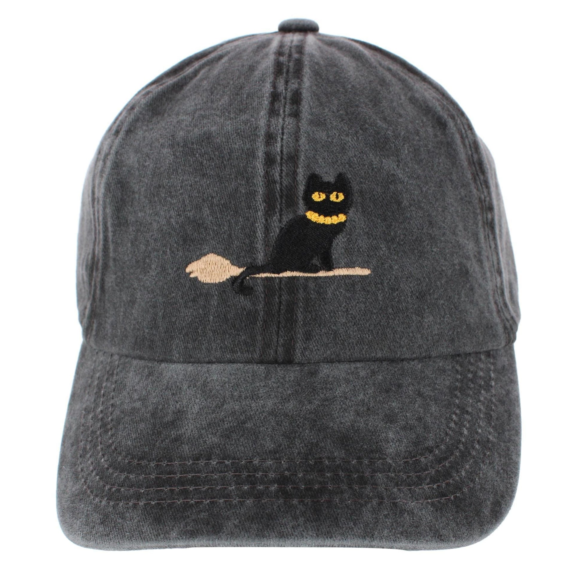 CTM® Women's Halloween Witchy Cat Embroidered Baseball Cap - Black