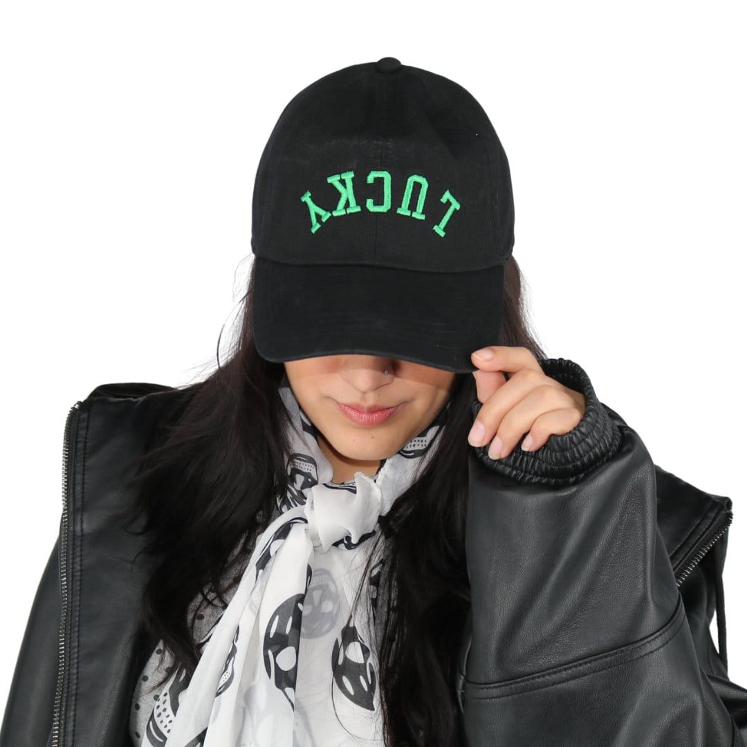 CTM® Unisex Lucky Upside Down Embroidered Baseball Cap - Black
