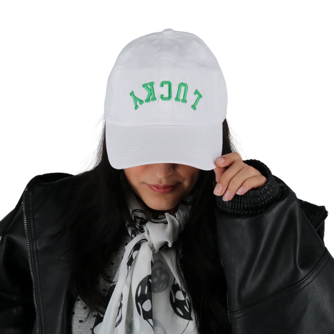 CTM® Unisex Lucky Upside Down Embroidered Baseball Cap - White