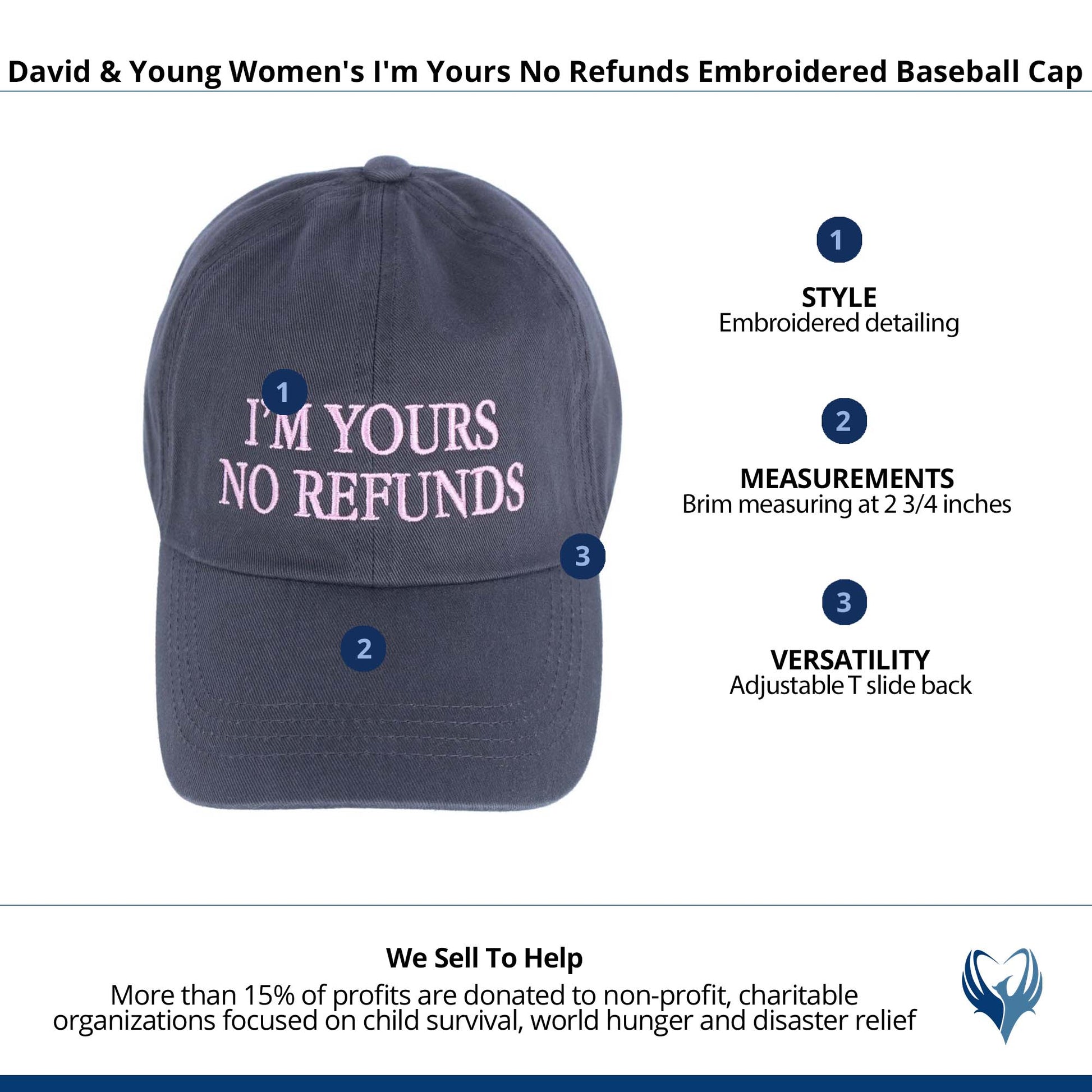 David & Young Women's I'm Yours No Refunds Embroidered Baseball Cap - Charcoal