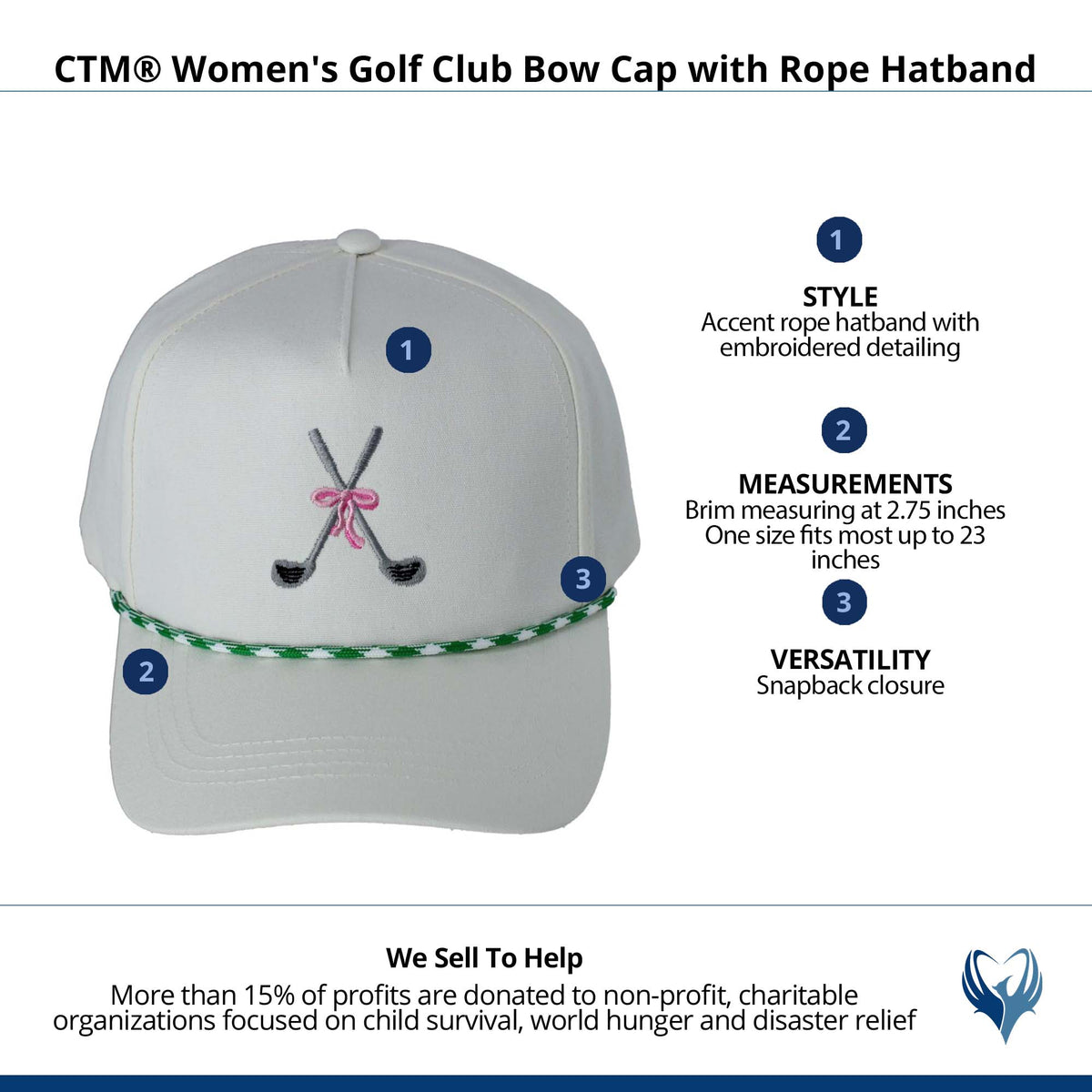 CTM® Women's Golf Club Bow Cap with Rope Hatband - Green