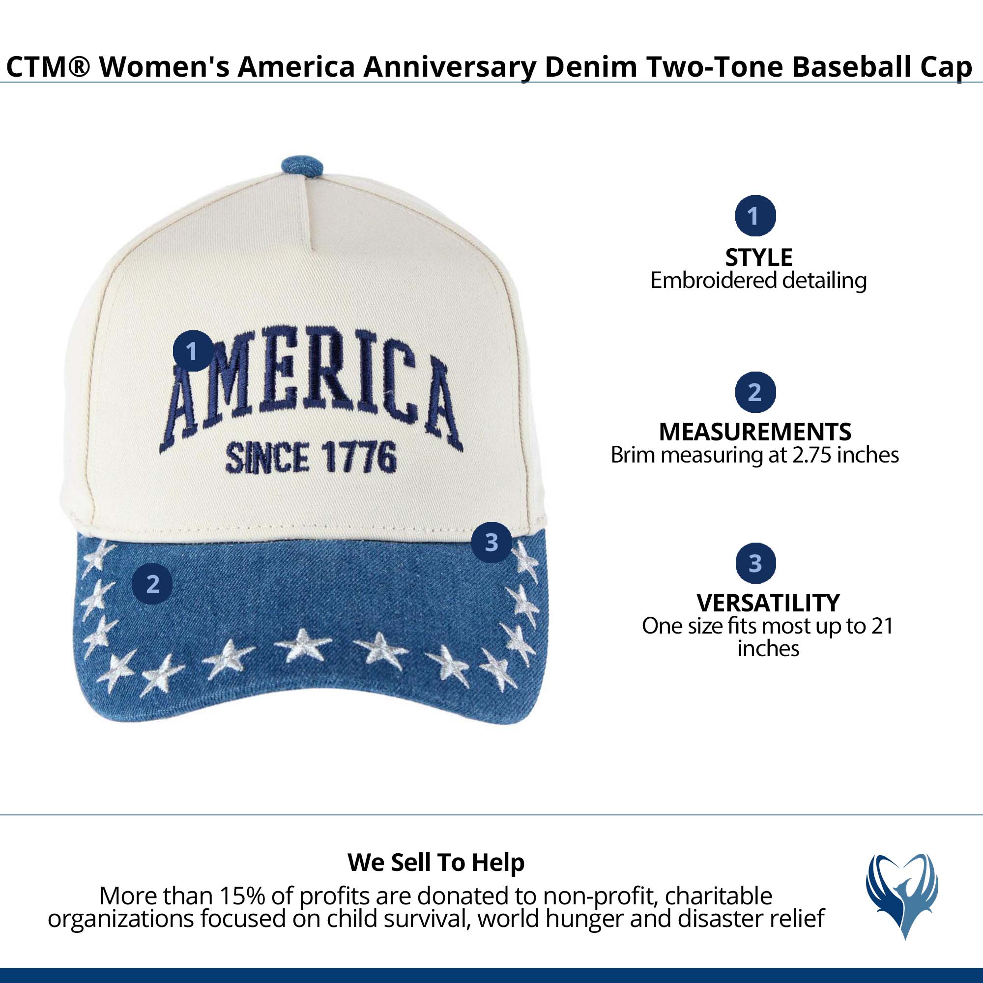 CTM® Women's America Anniversary Denim Two-Tone Baseball Cap - Dark Denim