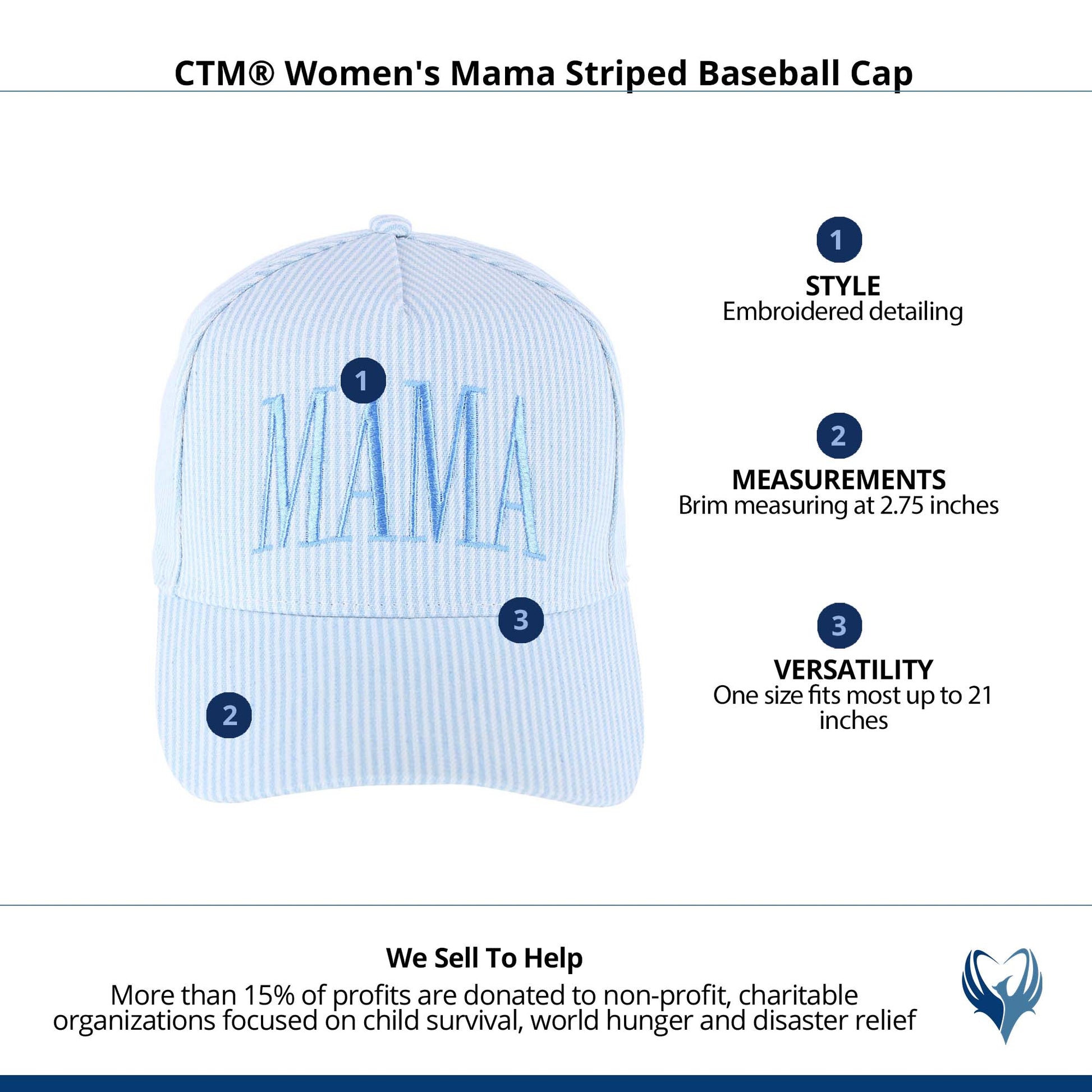 CTM® Women's Mama Striped Baseball Cap - Blue