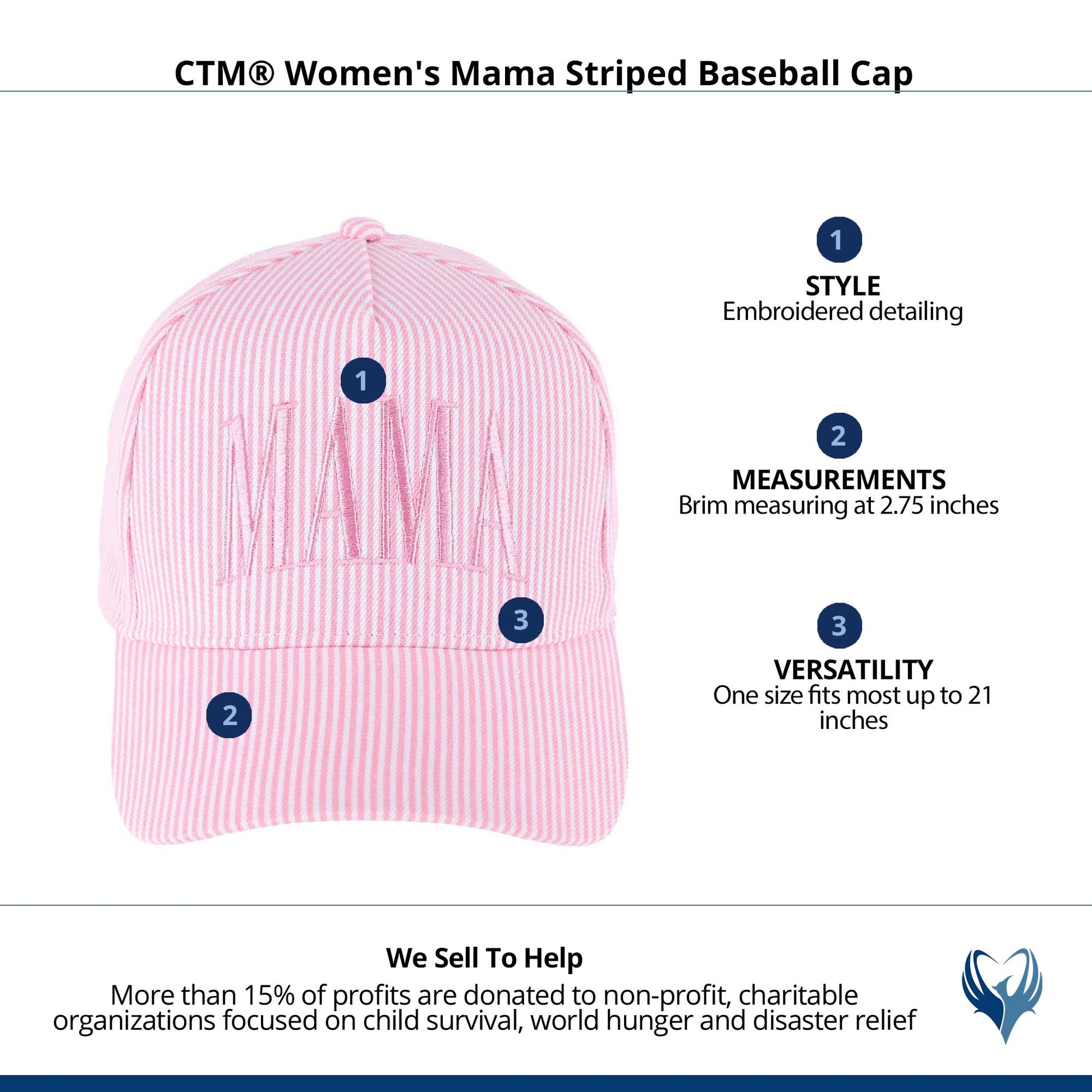 CTM® Women's Mama Striped Baseball Cap - Pink