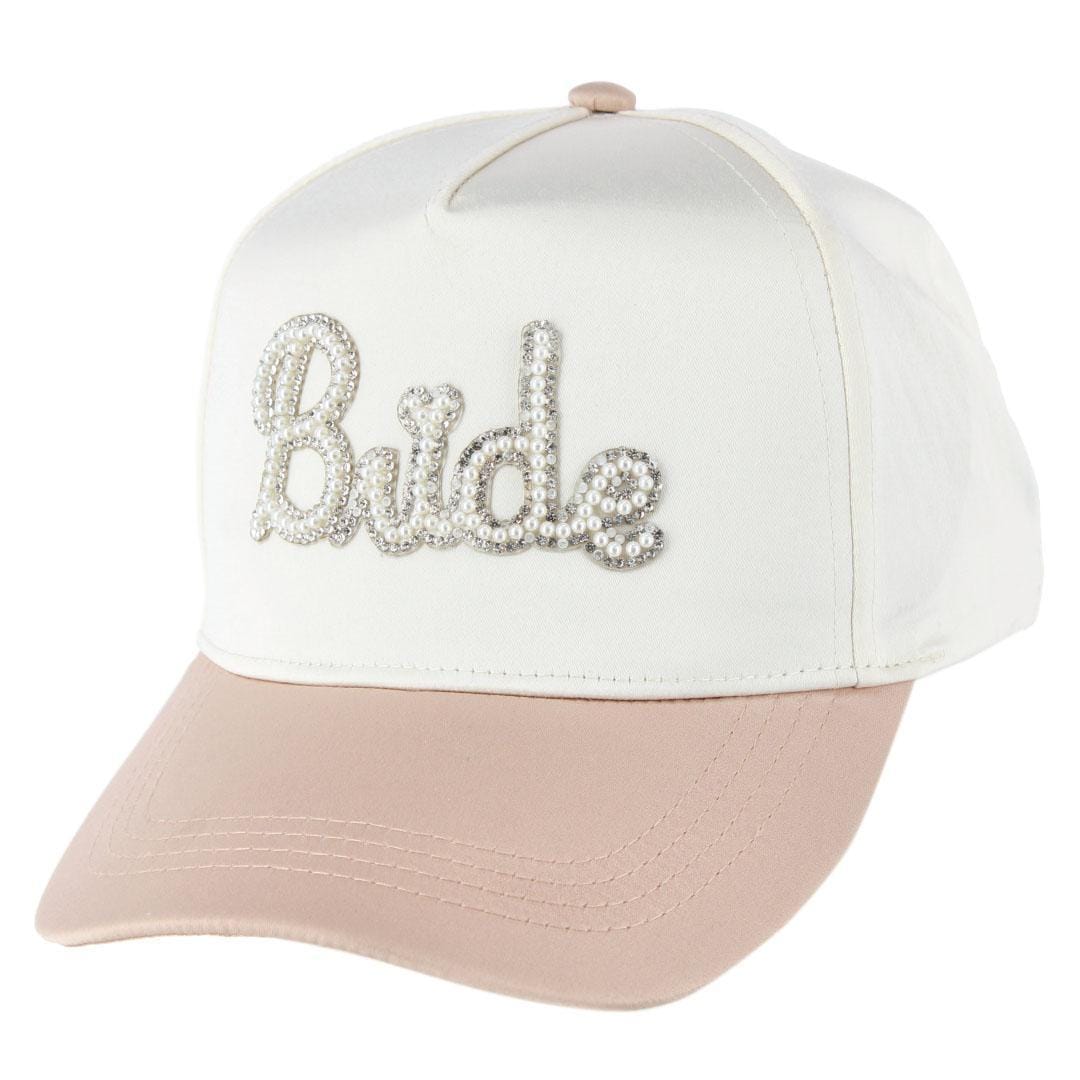 CTM® Bride To Be Satin Pearl Beaded Hat for Women - Champagne