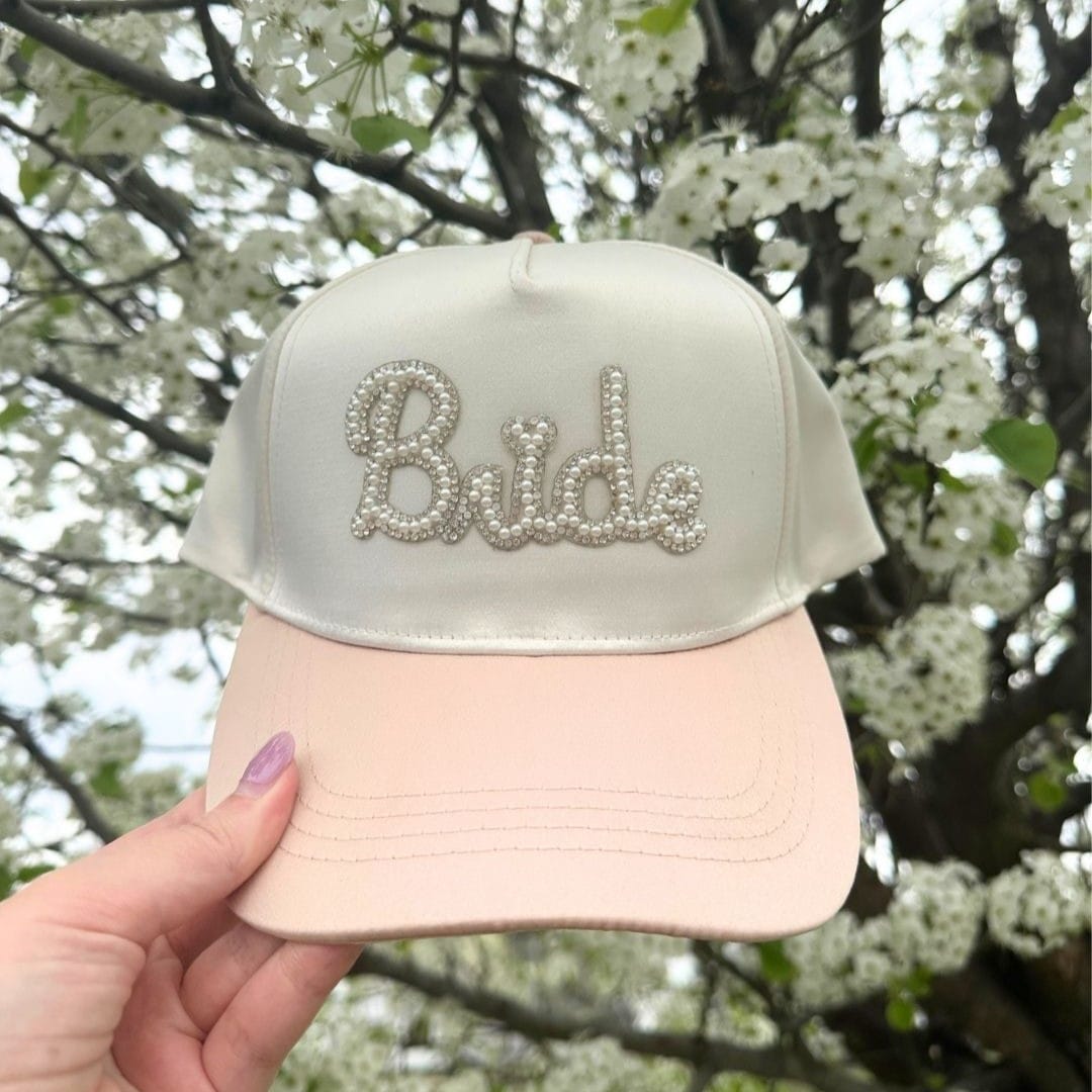 CTM® Bride To Be Satin Pearl Beaded Hat for Women - Champagne