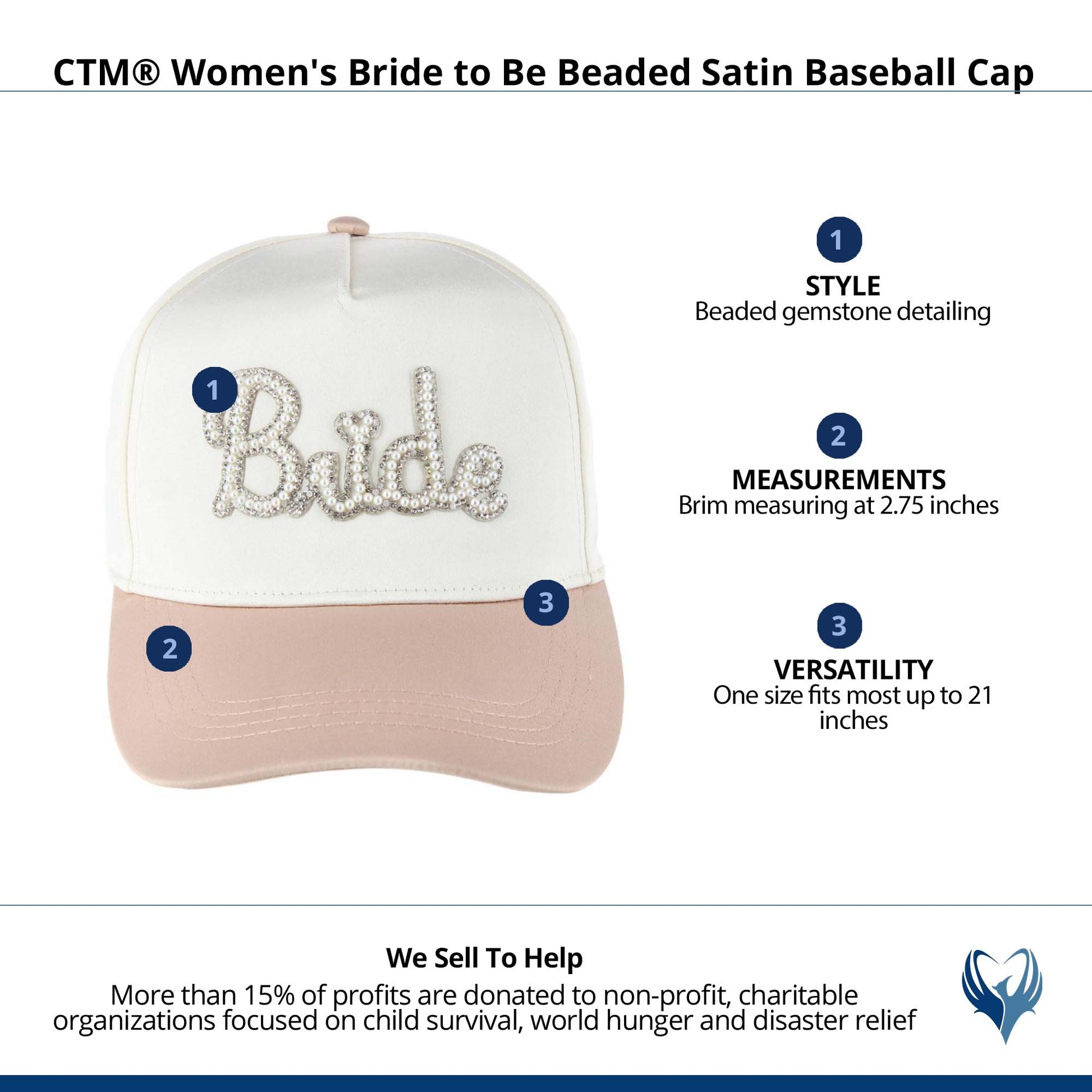 CTM® Bride To Be Satin Pearl Beaded Hat for Women - Champagne