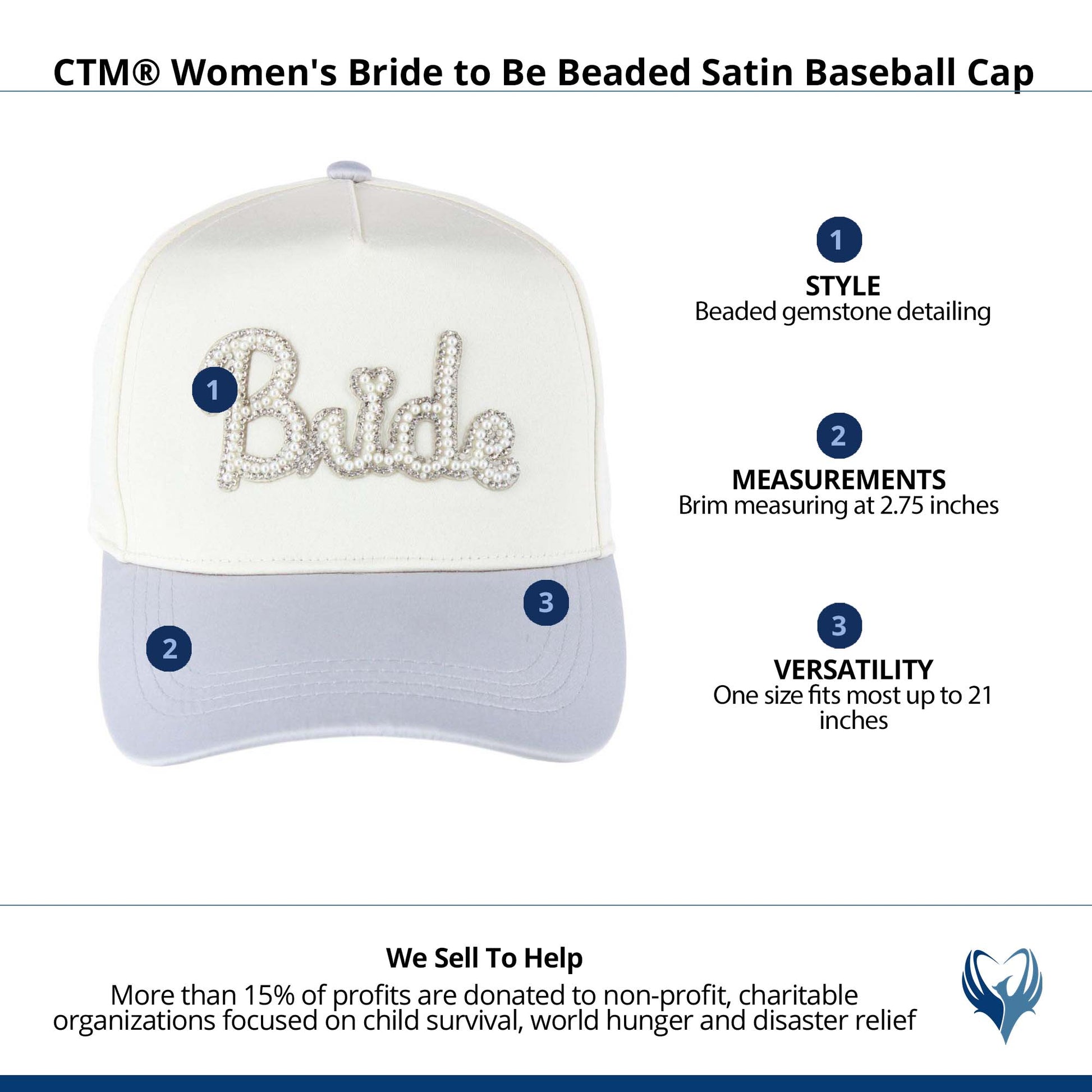 CTM® Bride To Be Satin Pearl Beaded Hat for Women - Silver