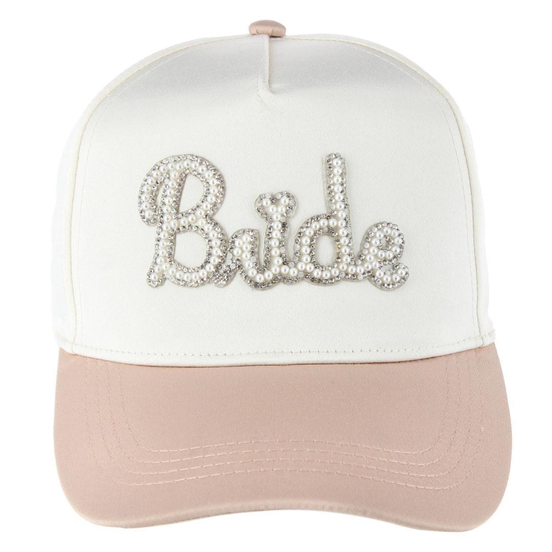 CTM® Bride To Be Satin Pearl Beaded Hat for Women - Bride To Be Satin Pearl Beaded Hat for Women