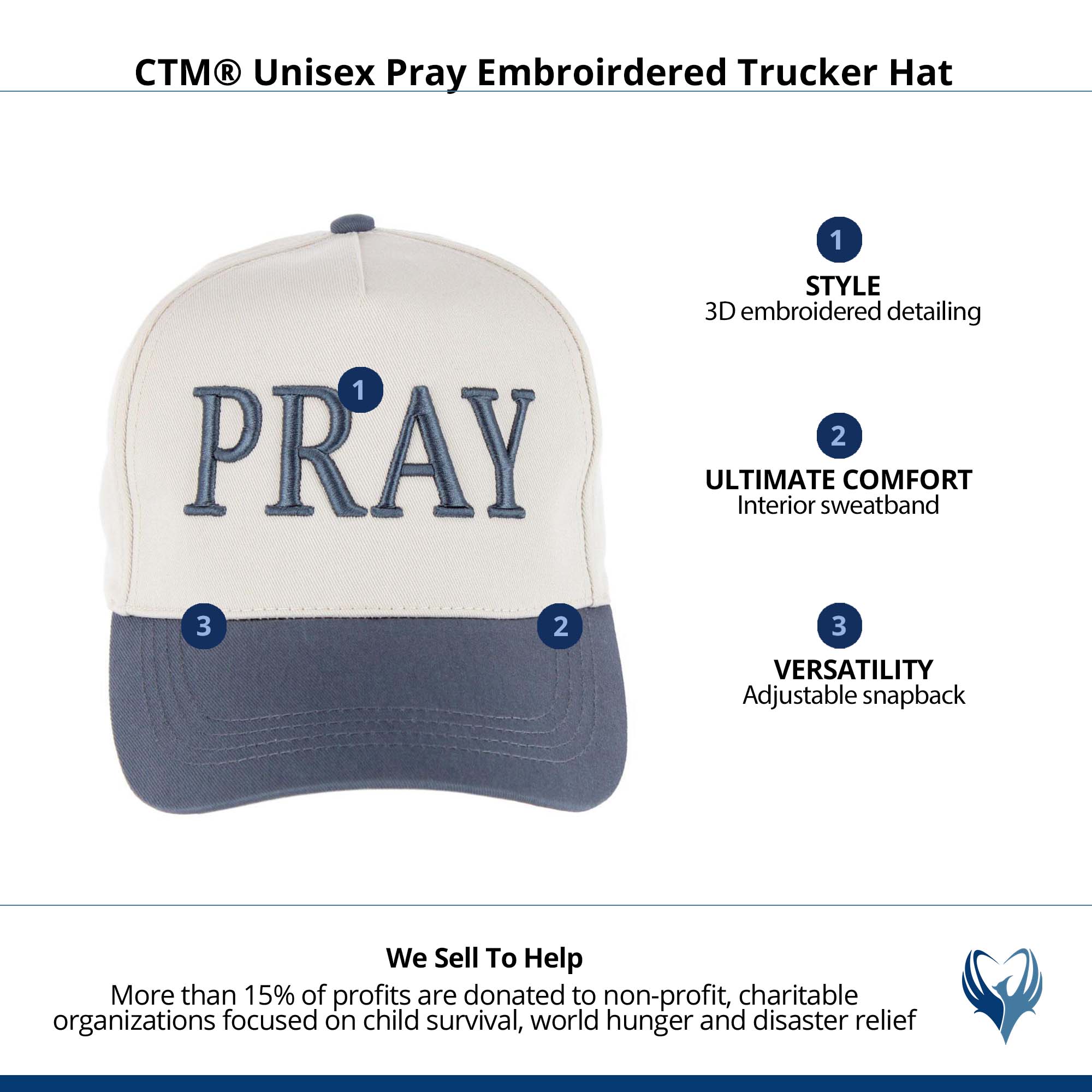 CTM® Unisex Pray Embroirdered Trucker Hat - Blue