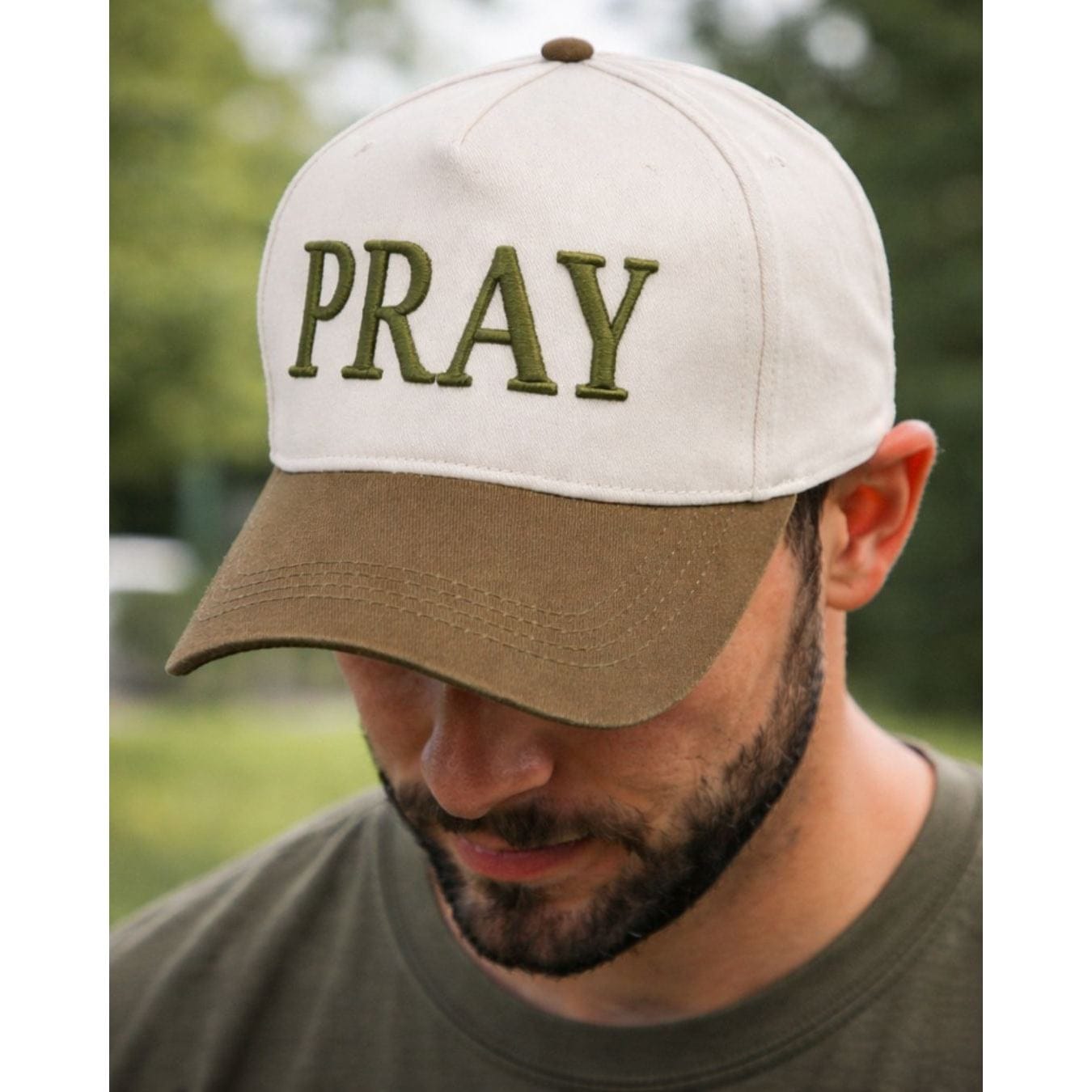 CTM® Unisex Pray Embroirdered Trucker Hat - Olive