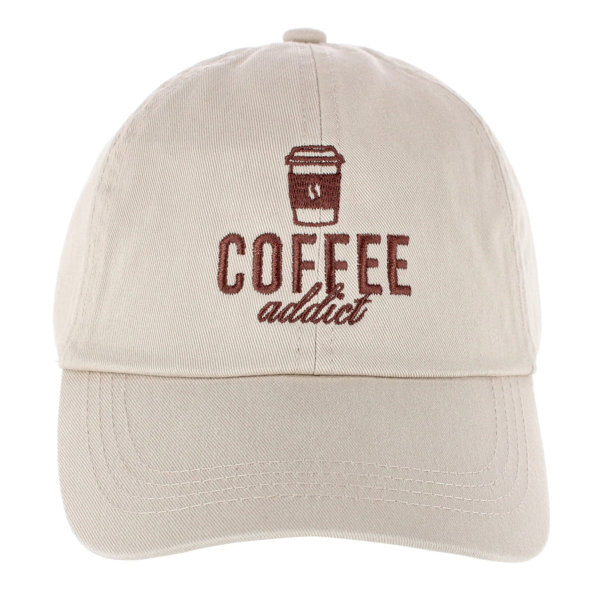 CTM® Women's Coffee Addict Embroidered Baseball Hat - Tan