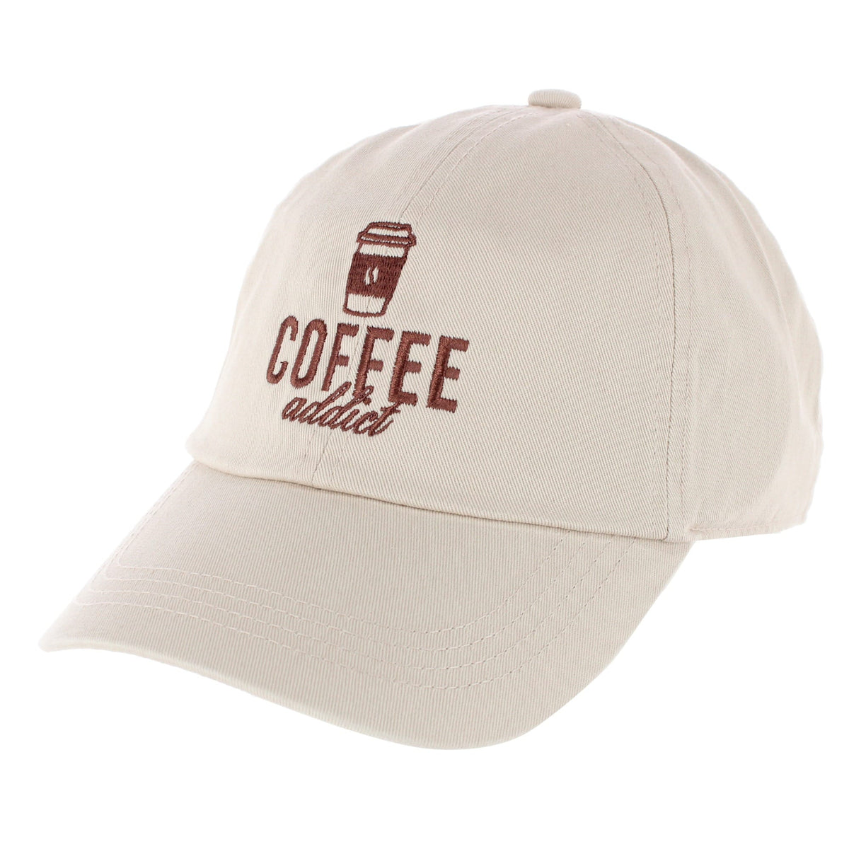 CTM® Women's Coffee Addict Embroidered Baseball Hat - Tan