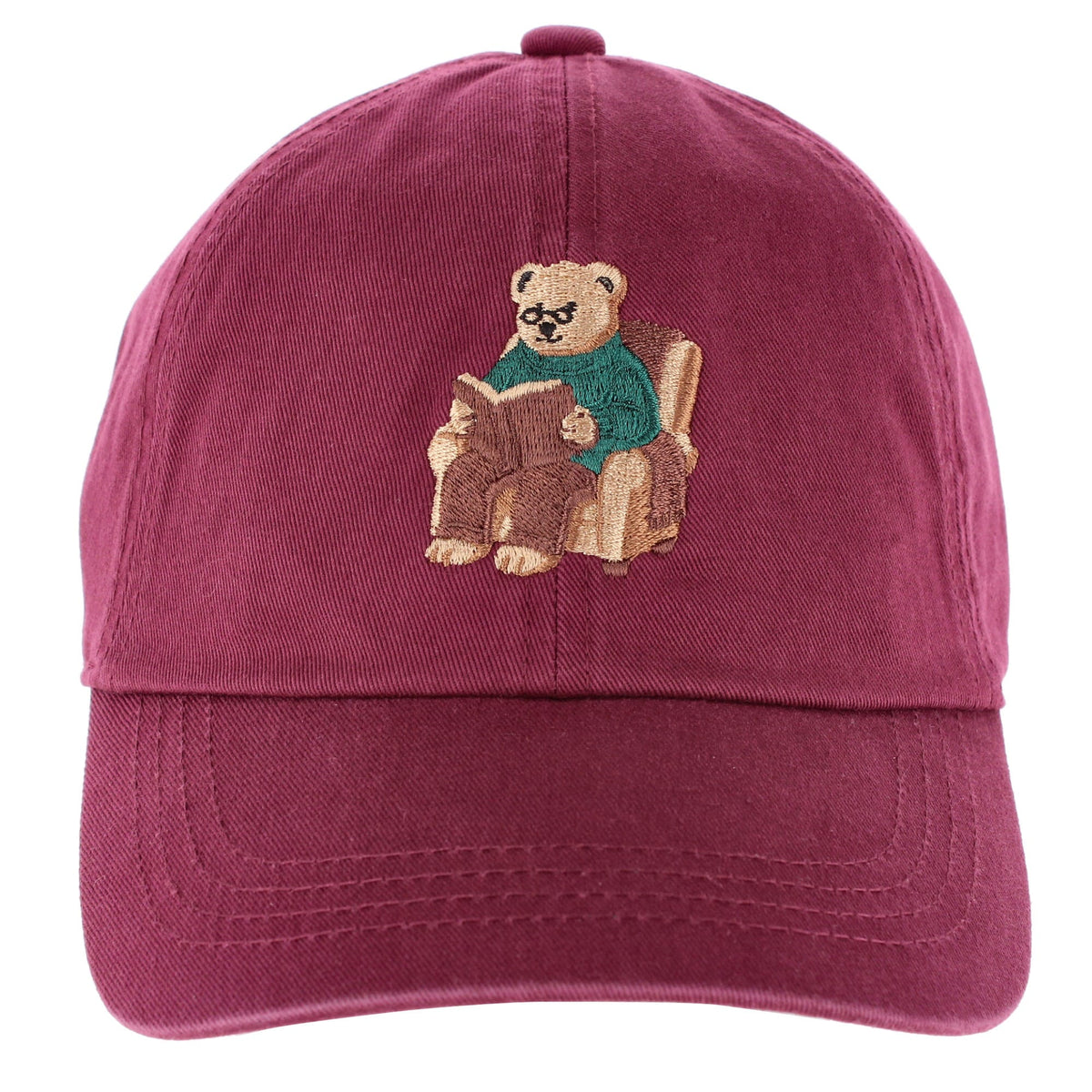 CTM® Women's Book Lover Bear Reading Baseball Cap - Burgundy