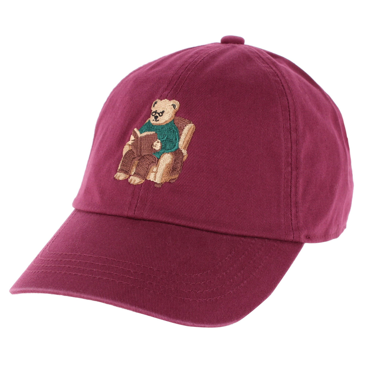 CTM® Women's Book Lover Bear Reading Baseball Cap - Burgundy