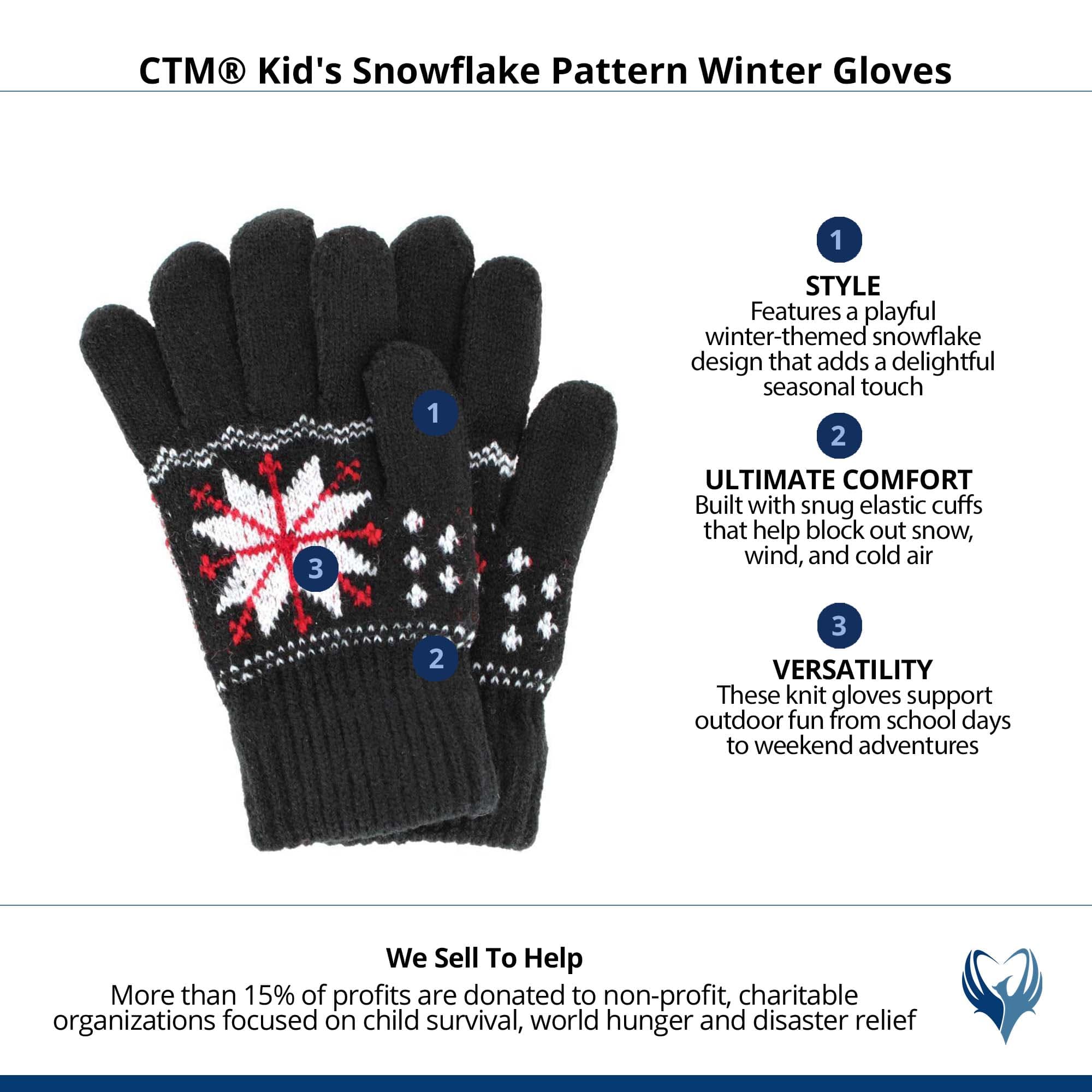 CTM® Kid's Snowflake Pattern Winter Gloves - Black