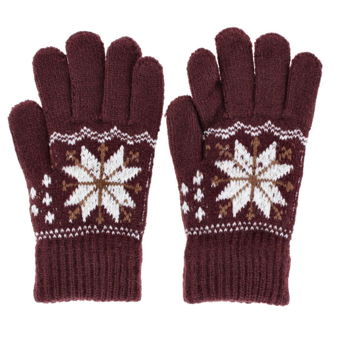 CTM® Kid's Snowflake Pattern Winter Gloves - Burgundy