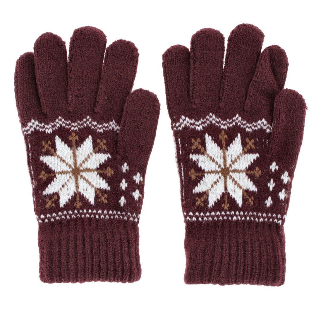 CTM® Kid's Snowflake Pattern Winter Gloves - Burgundy