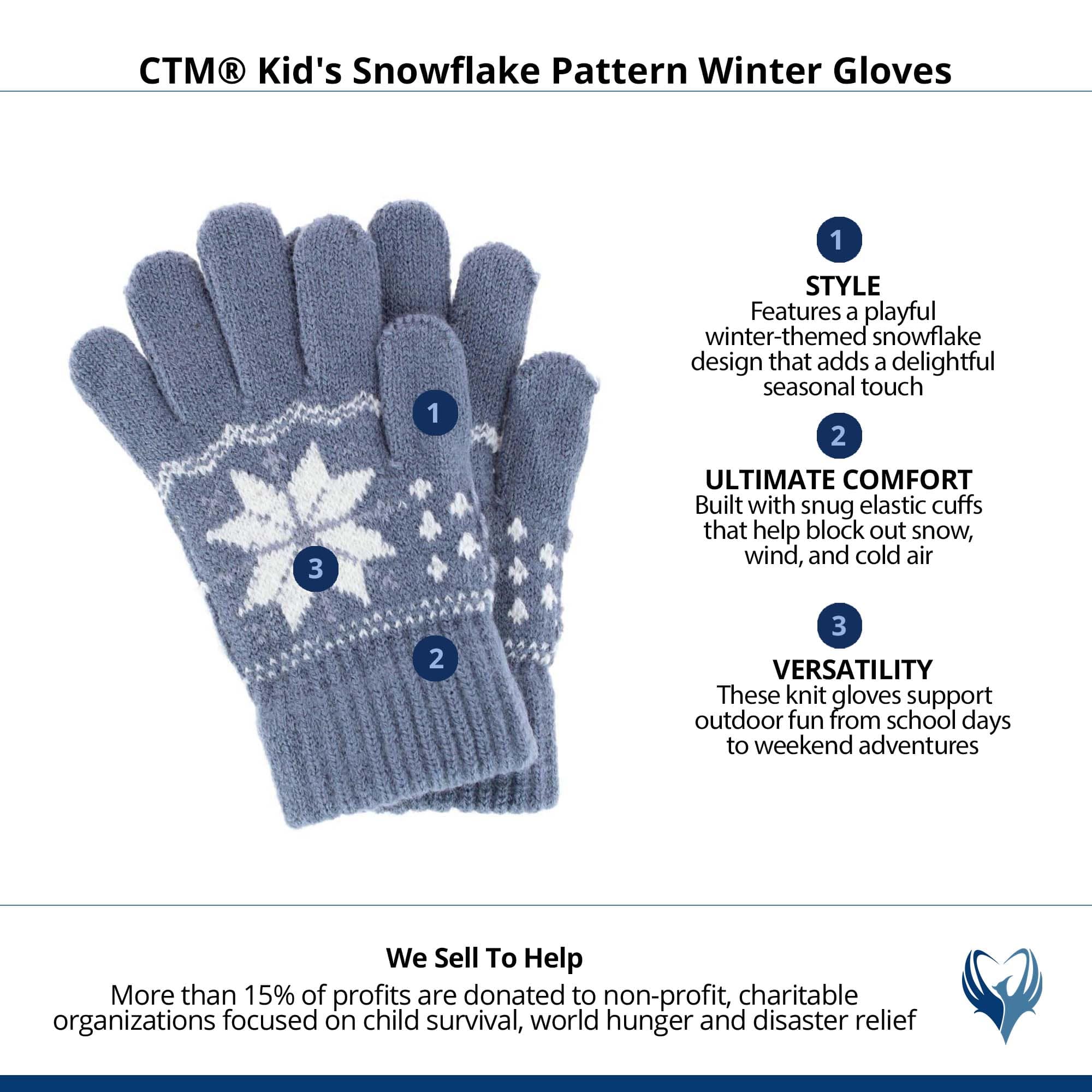 CTM® Kid's Snowflake Pattern Winter Gloves - Grey