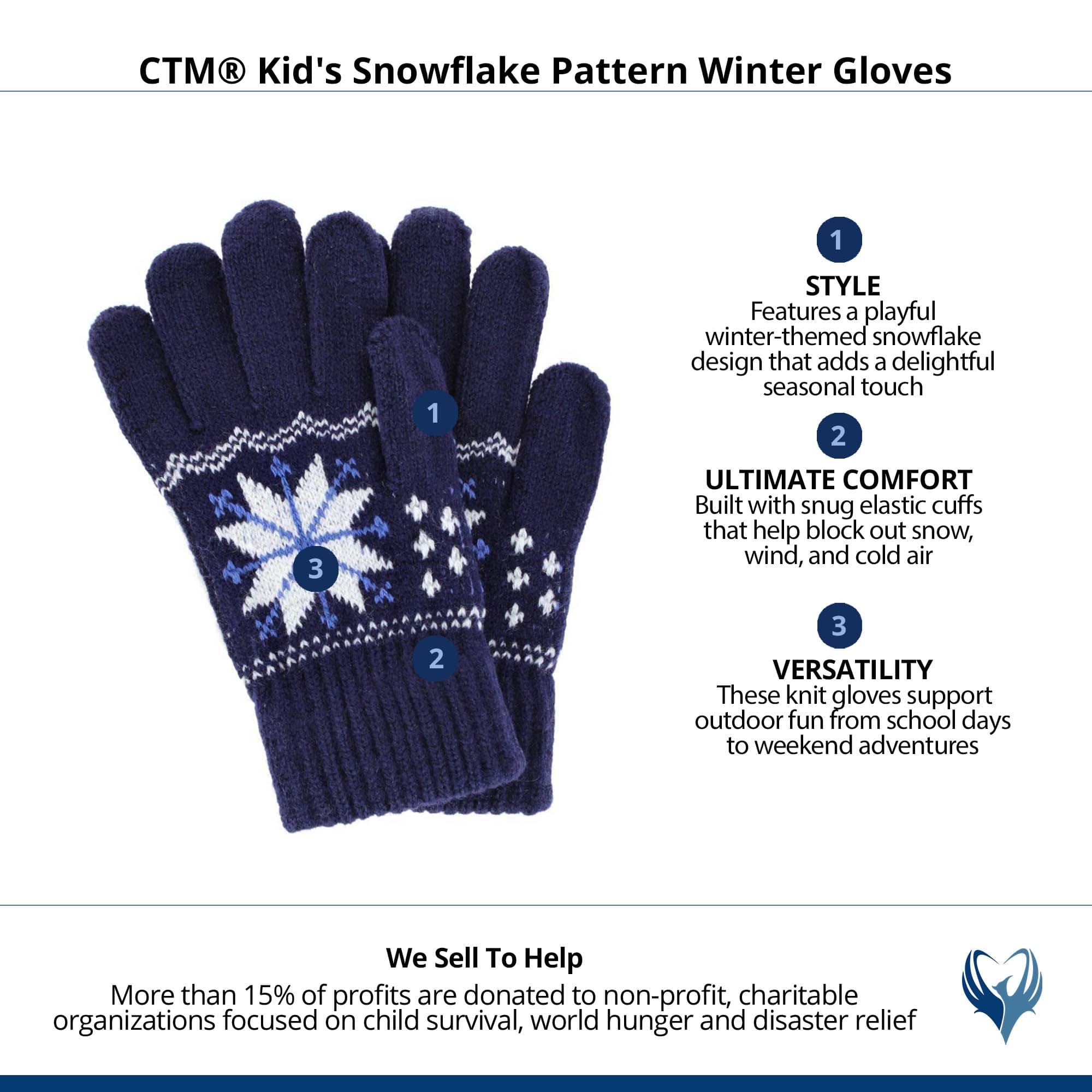 CTM® Kid's Snowflake Pattern Winter Gloves - Navy