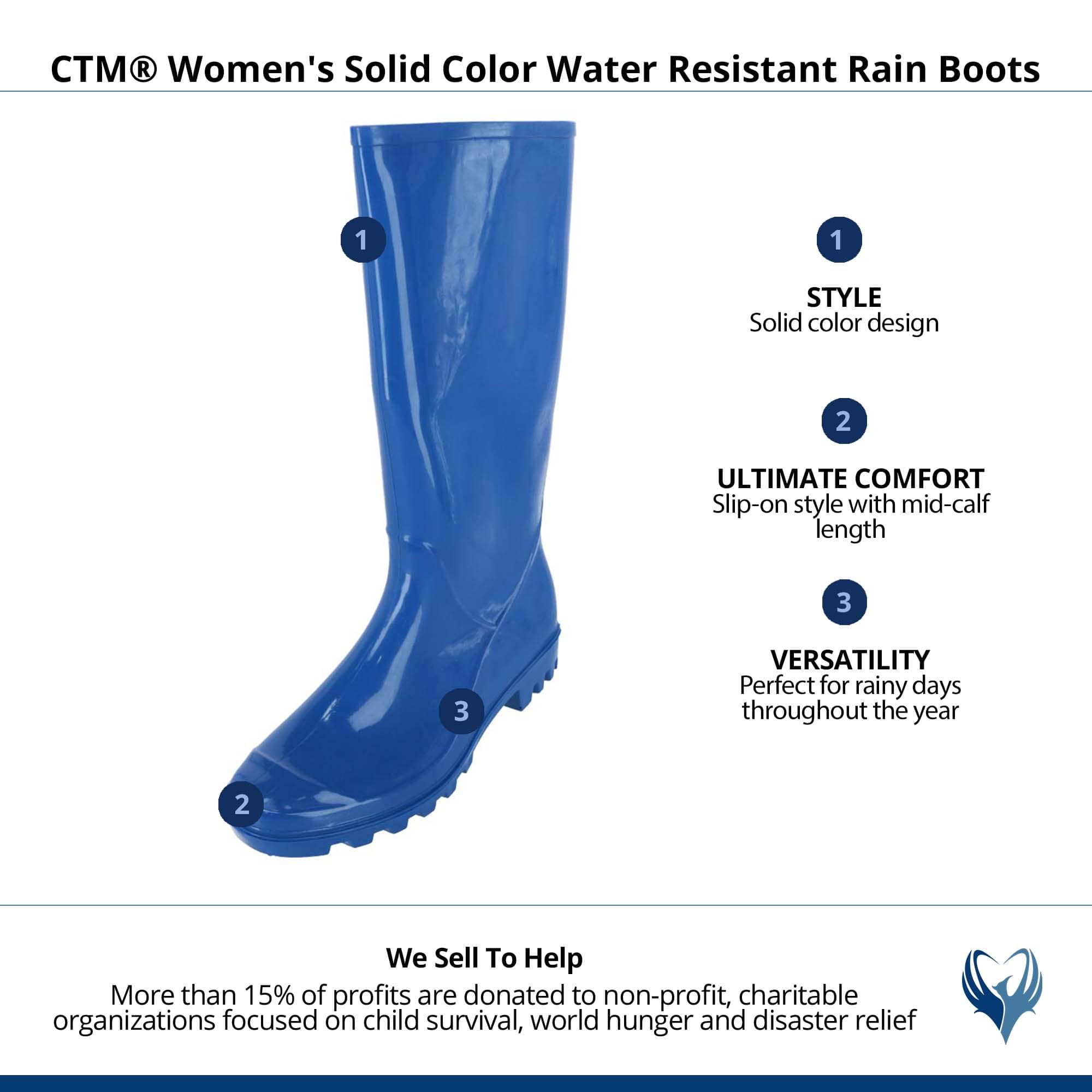 CTM® Women's Solid Color Water Resistant Rain Boots - Blue
