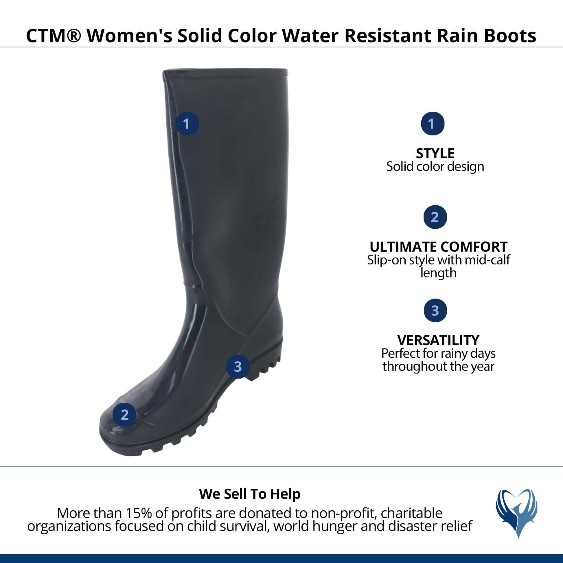 CTM® Women's Solid Color Water Resistant Rain Boots - Gray