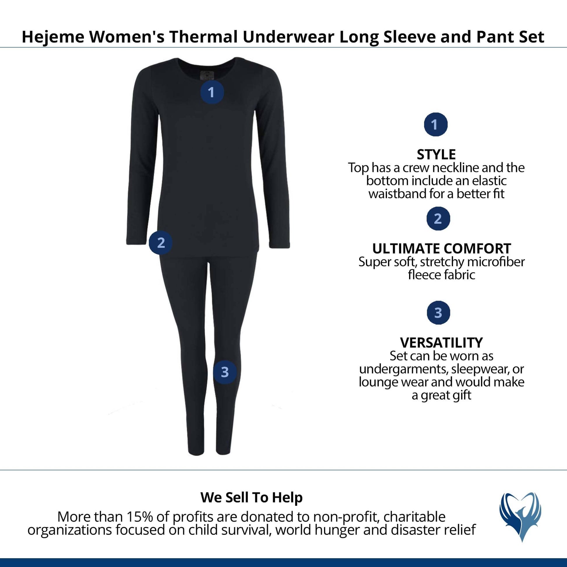 CTM® Women's Thermal Underwear Long Sleeve and Pant Set - Black