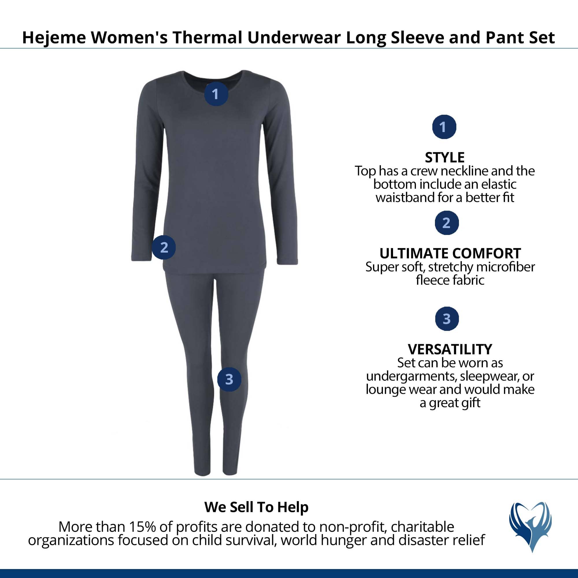 CTM® Women's Thermal Underwear Long Sleeve and Pant Set - Grey