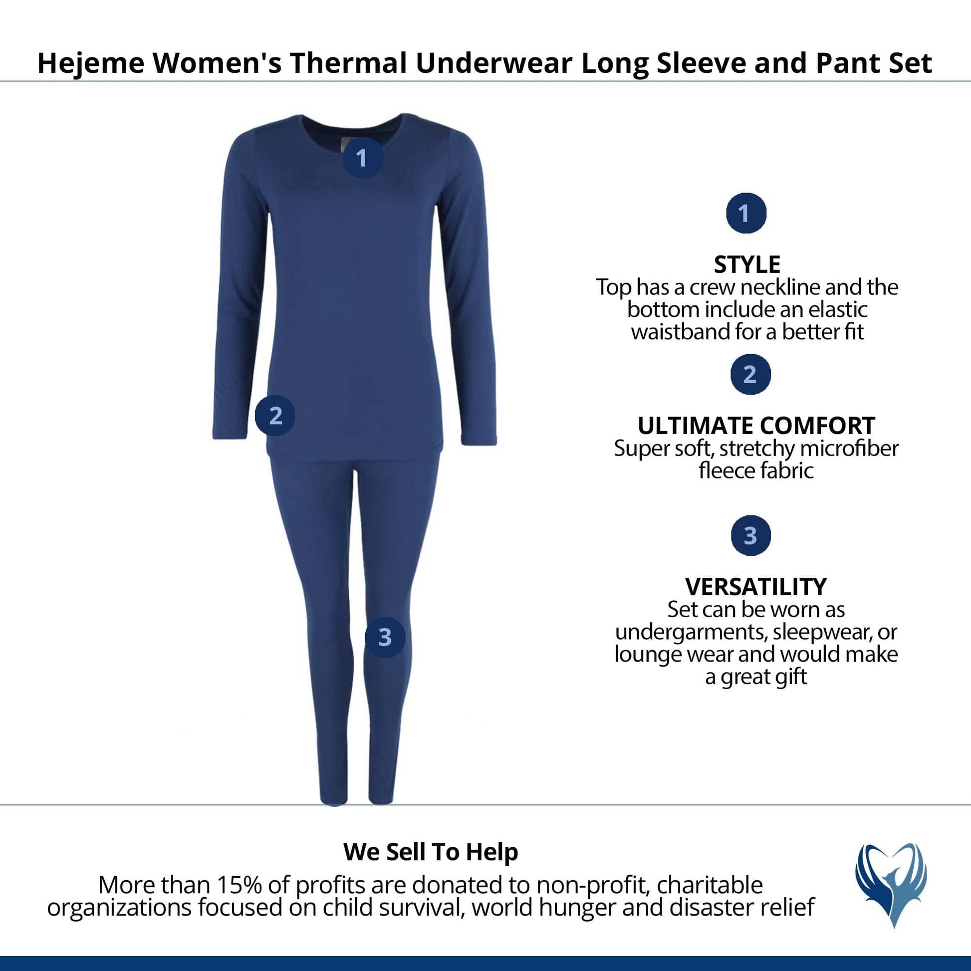 CTM® Women's Thermal Underwear Long Sleeve and Pant Set - Navy