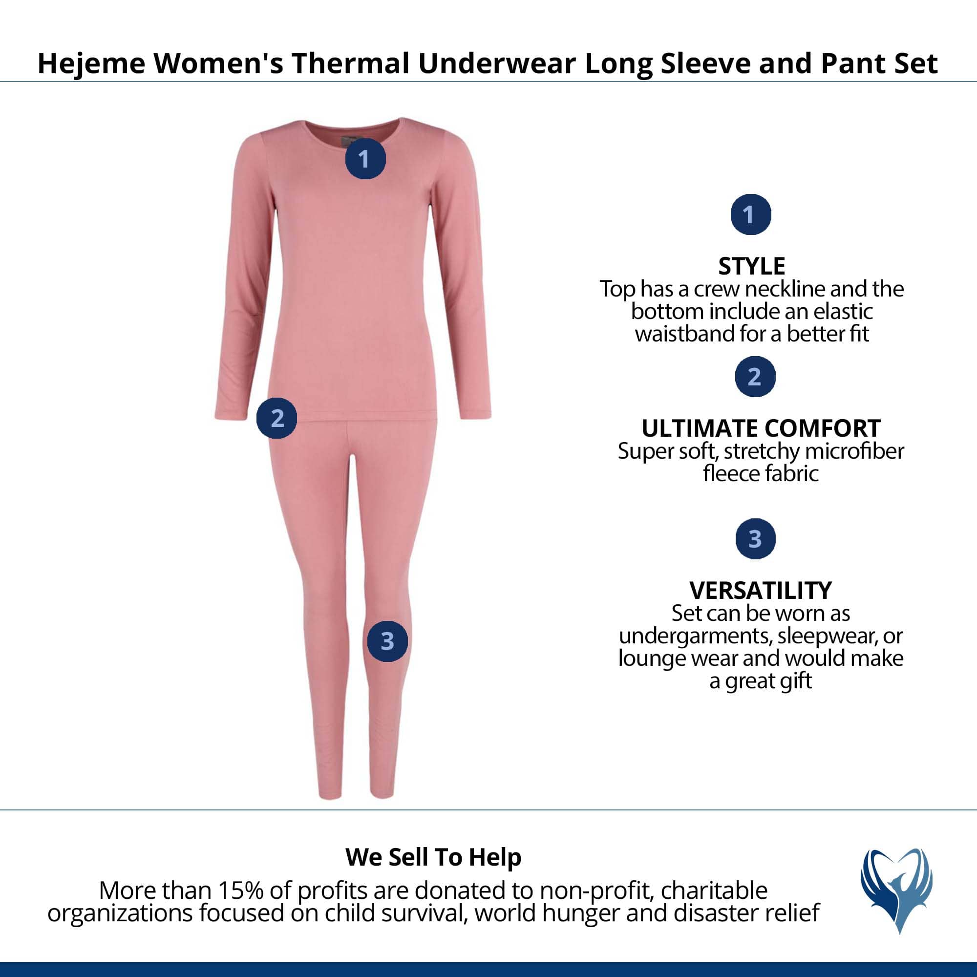 CTM® Women's Thermal Underwear Long Sleeve and Pant Set - Pink