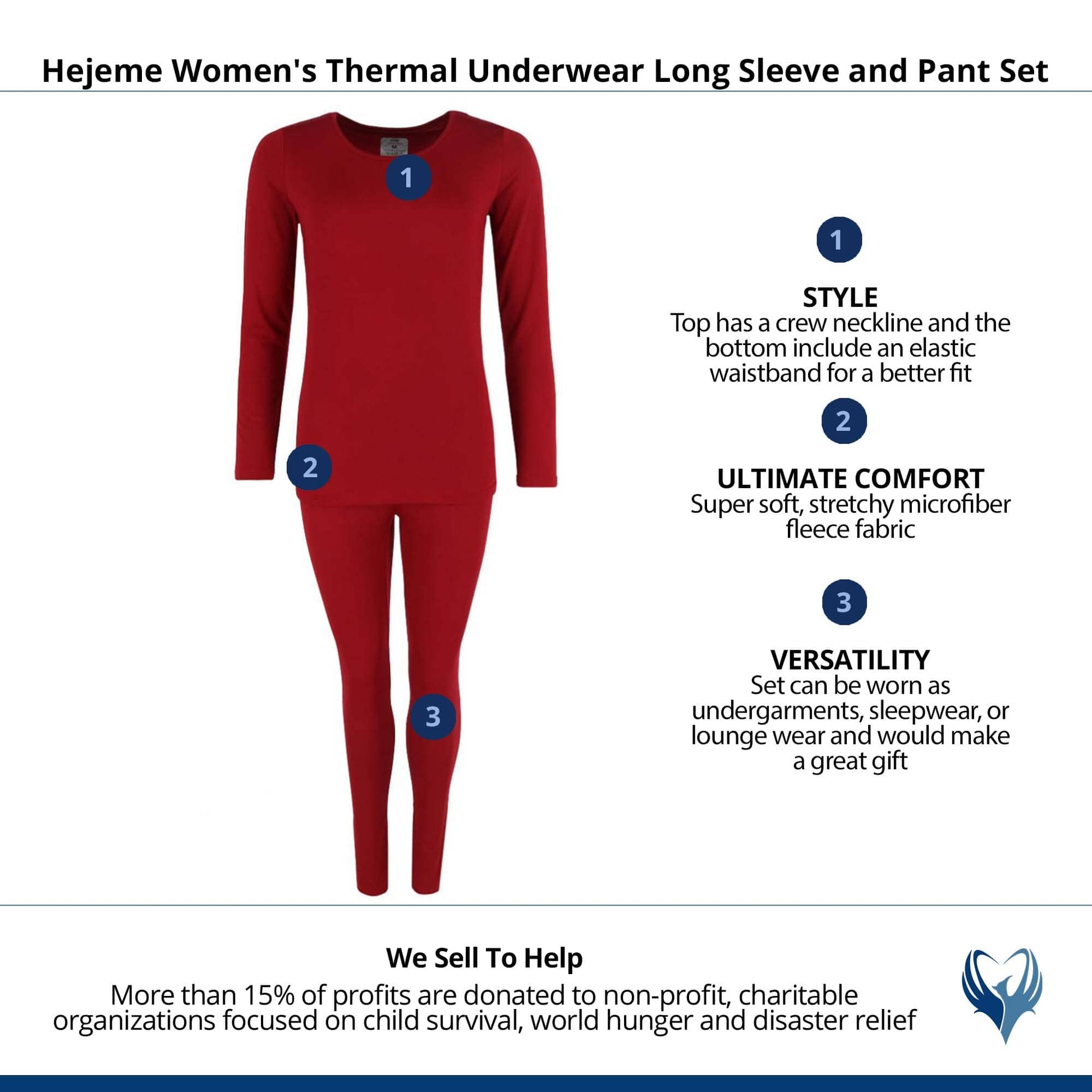 CTM® Women's Thermal Underwear Long Sleeve and Pant Set - Red