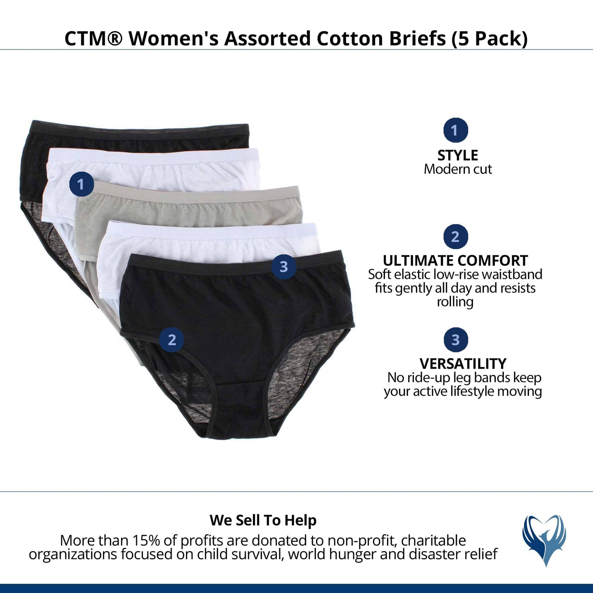 CTM® Women's Assorted Cotton Briefs (5 Pack) - Assorted