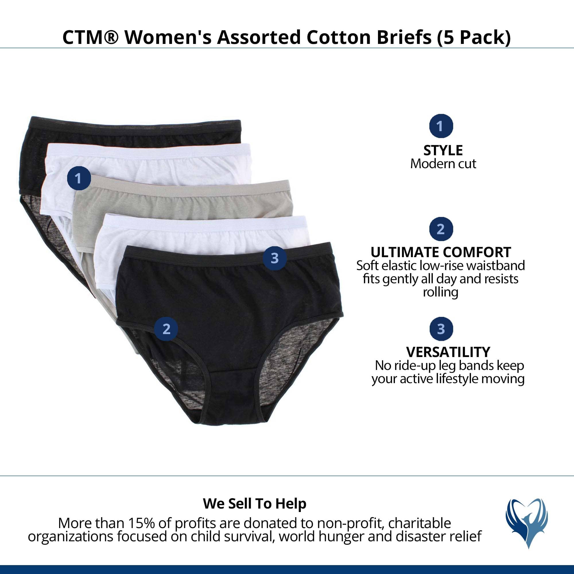 CTM® Women's Assorted Cotton Briefs (5 Pack) - Assorted