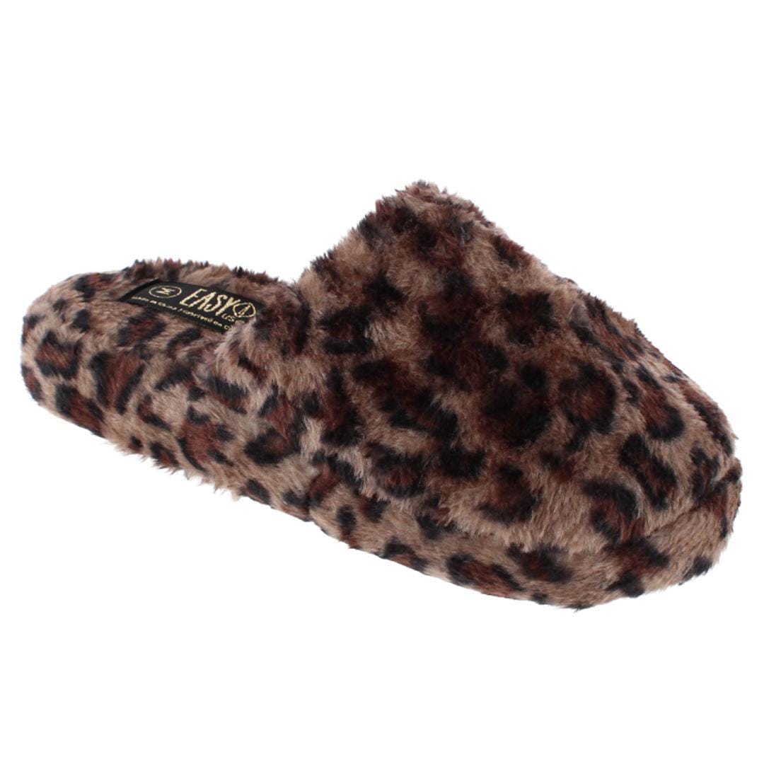 CTM® Women's Plush Animal Print Slippers - Brown
