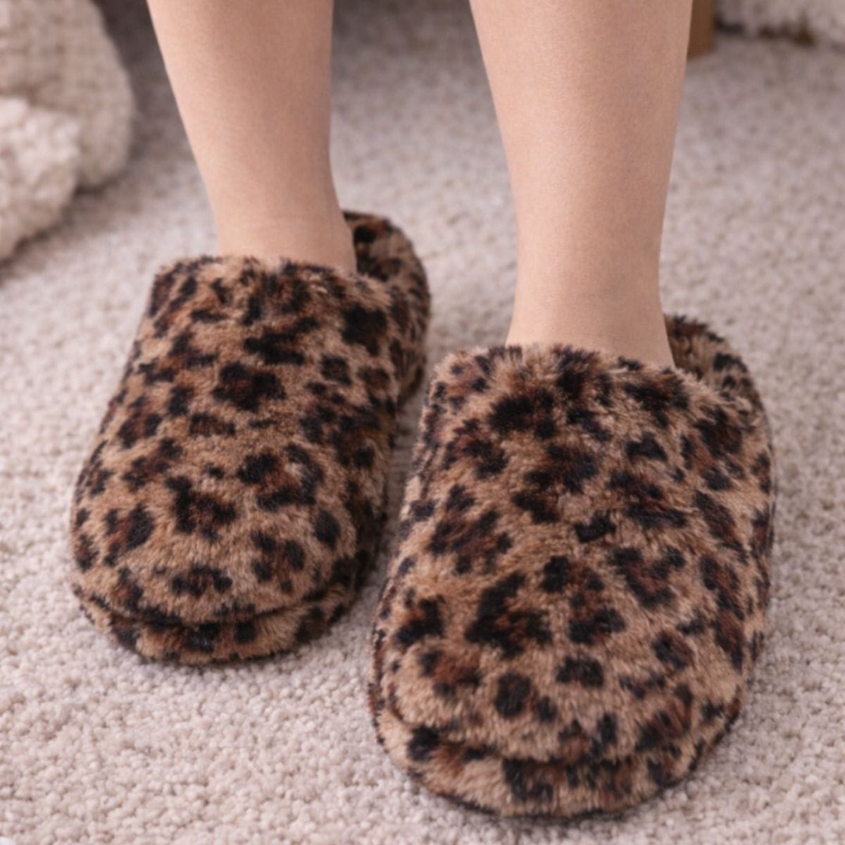 CTM® Women's Plush Animal Print Slippers - Brown