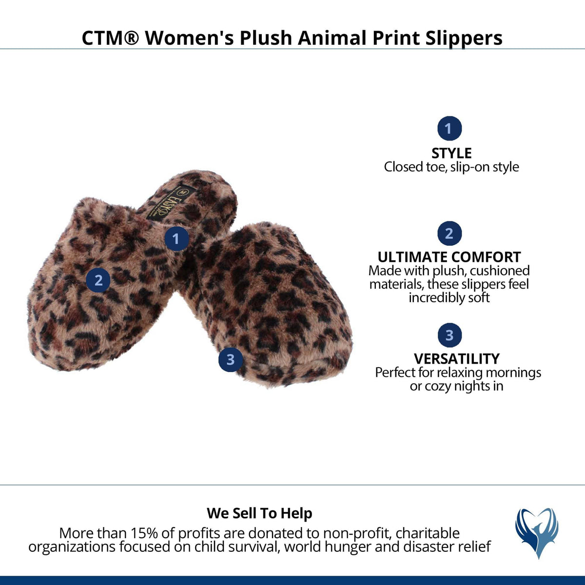 CTM® Women's Plush Animal Print Slippers - Brown