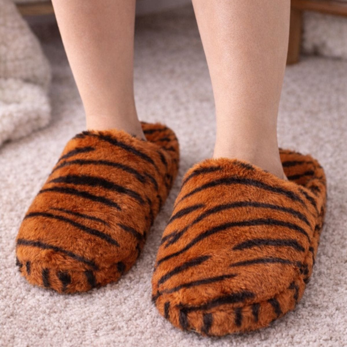 CTM® Women's Plush Animal Print Slippers - Orange