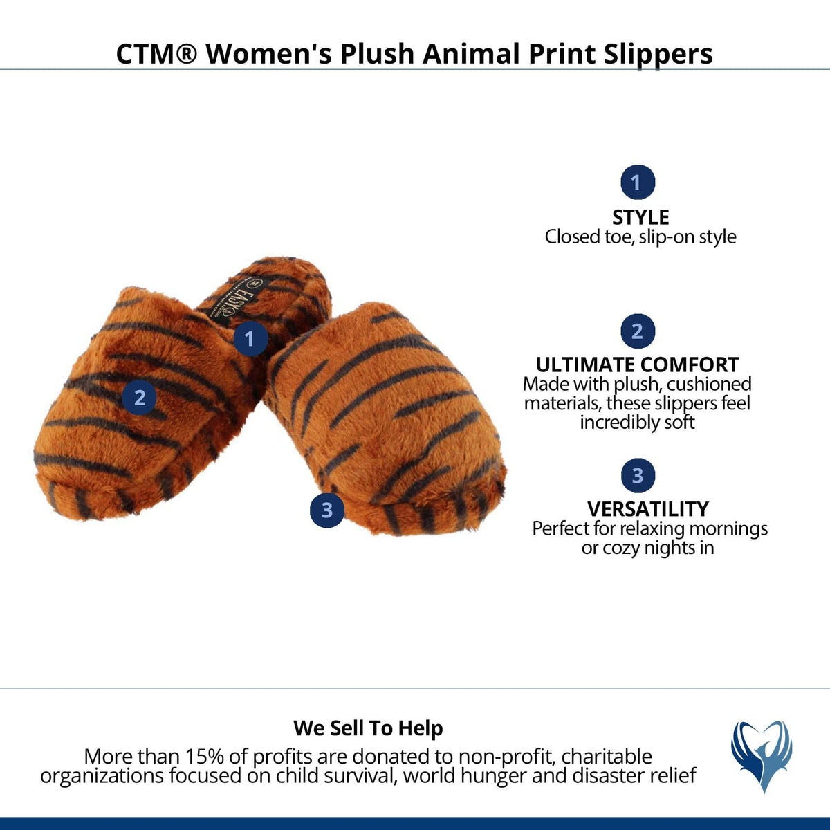 CTM® Women's Plush Animal Print Slippers - Orange