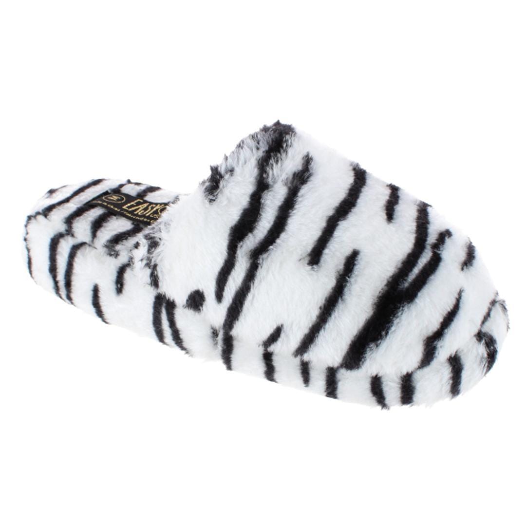 CTM® Women's Plush Animal Print Slippers - White