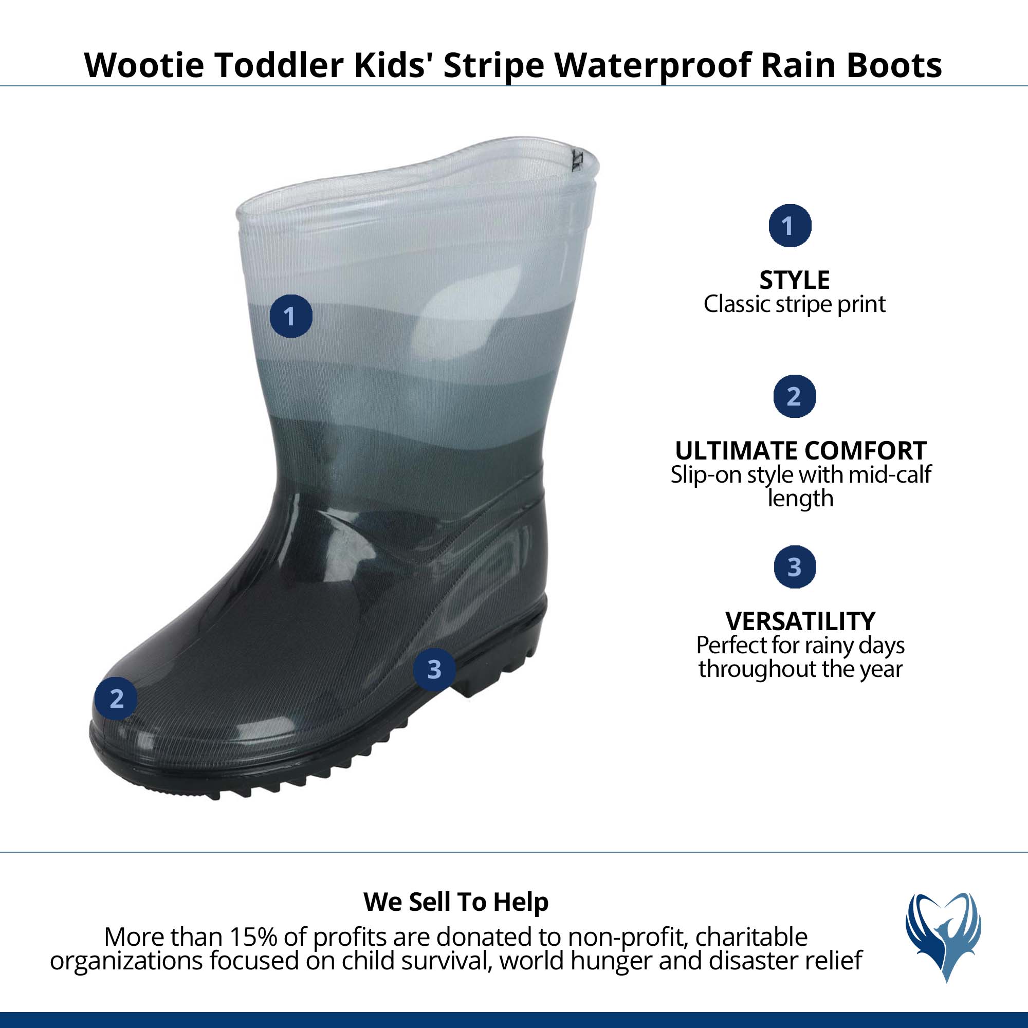 Wootie Toddler Kids' Stripe Waterproof Rain Boots - Gray