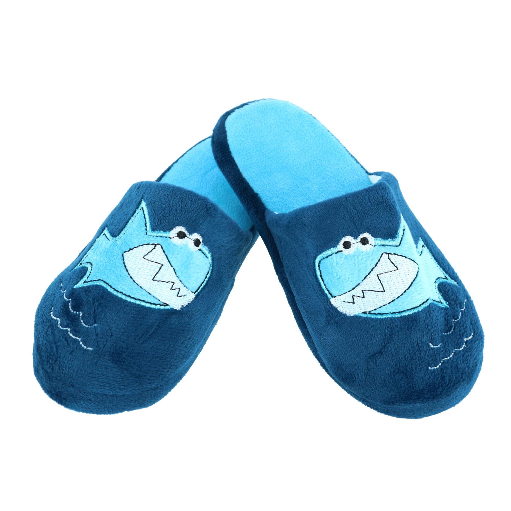 CTM® Boy's Slide House Slippers with Shark Detail - Blue