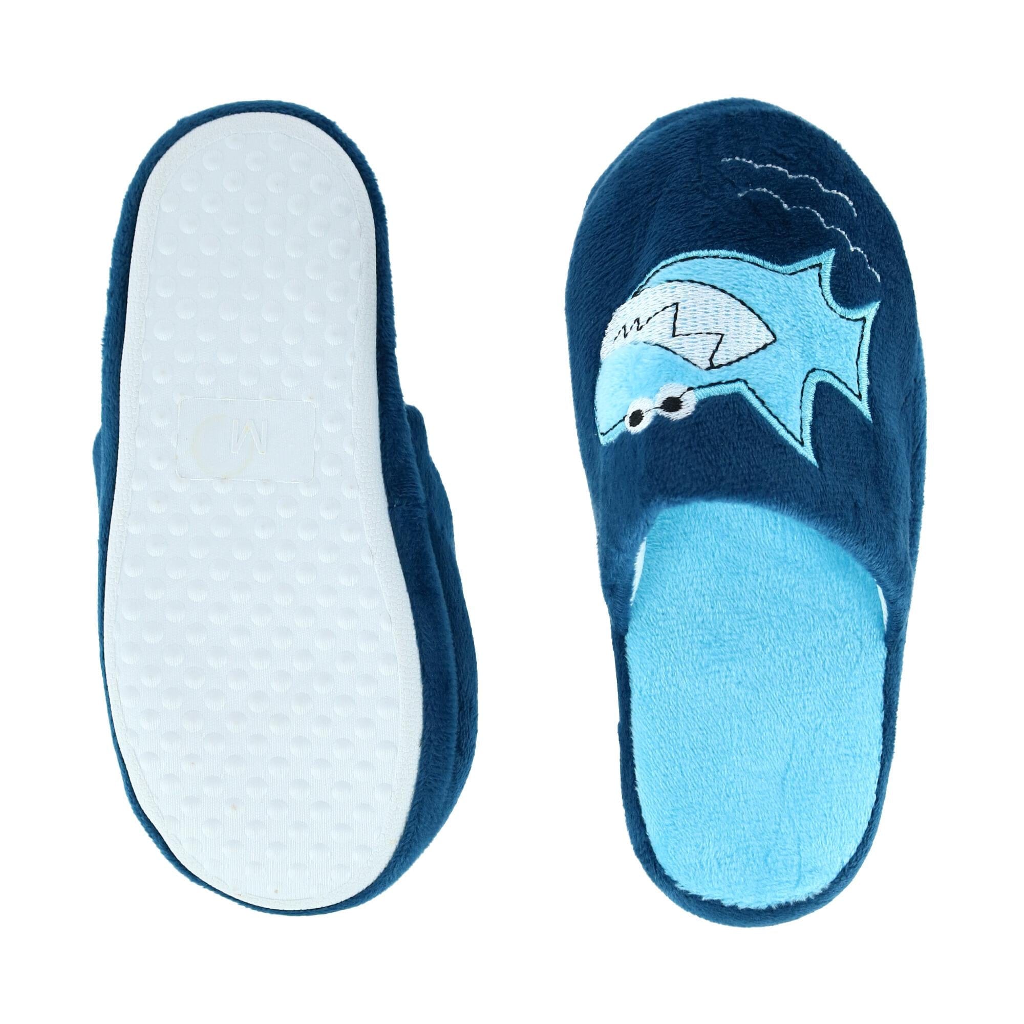 CTM® Boy's Slide House Slippers with Shark Detail - Blue