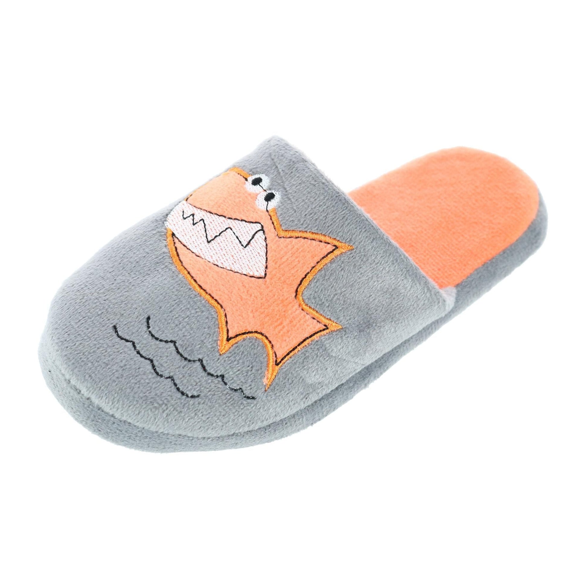 CTM® Boy's Slide House Slippers with Shark Detail - Gray