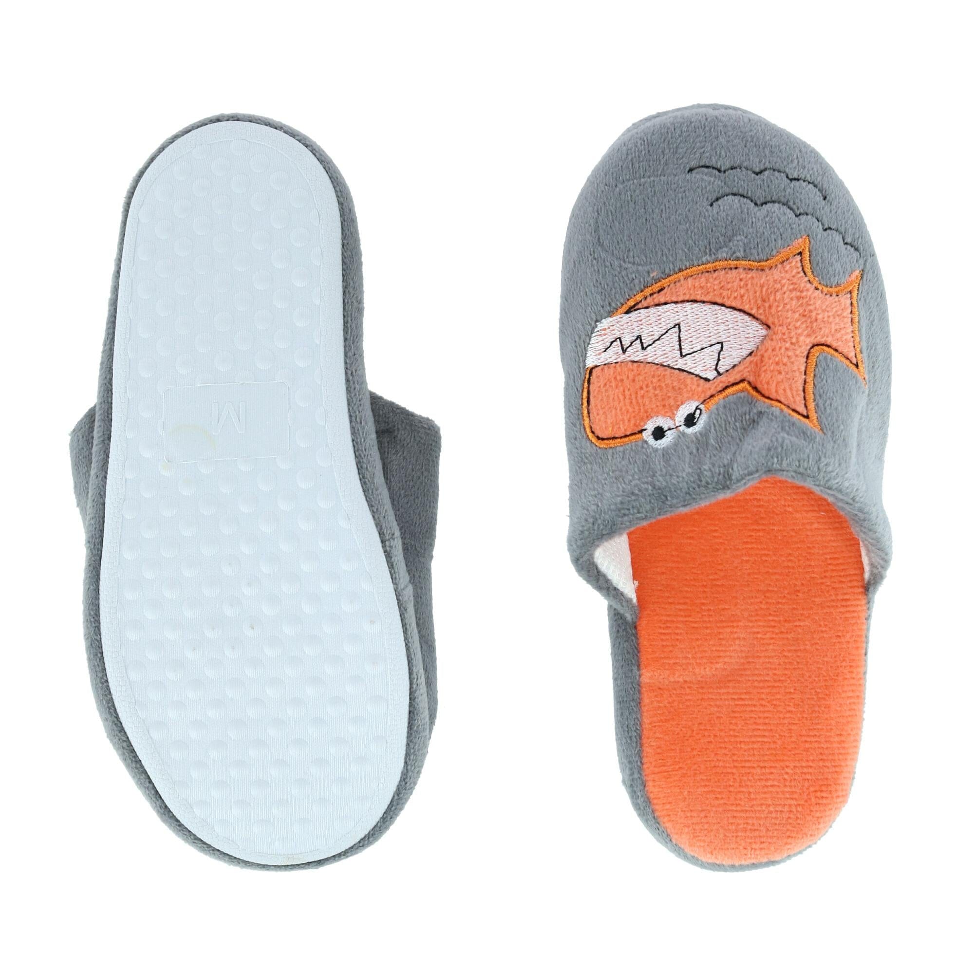 CTM® Boy's Slide House Slippers with Shark Detail - Gray