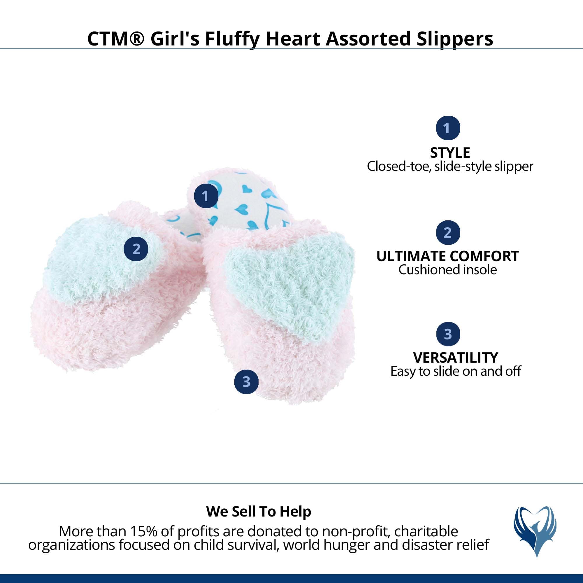 CTM® Girl's Fluffy Heart Assorted Slippers - Sky Blue