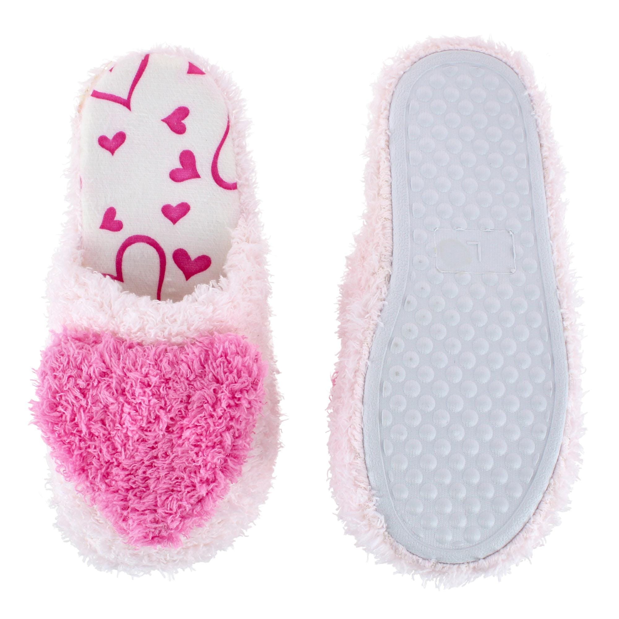 CTM® Girl's Fluffy Heart Assorted Slippers - Pink